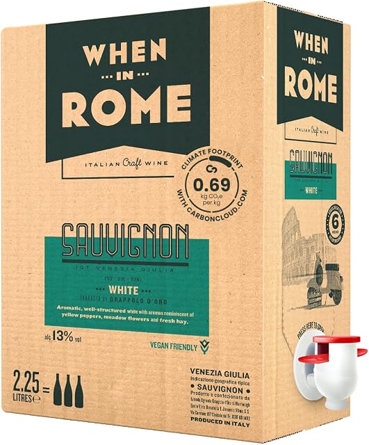 When in Rome Wine | Sauvignon Blanc IGT Venezia Giulia | Italian White Wine | Bag in Box | 2.25L = 3 bottles | Vegan