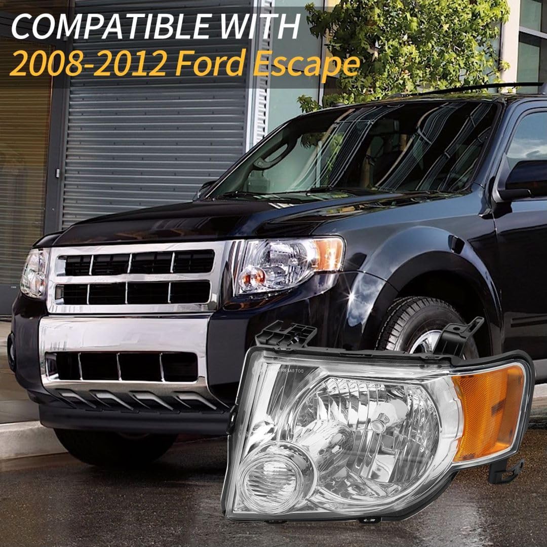 Headlight Assembly Fit For 2008 2009 2010 2011 2012 Ford Escape SUV, Driver and Passenger Side headlamp,Bulbs Not Included