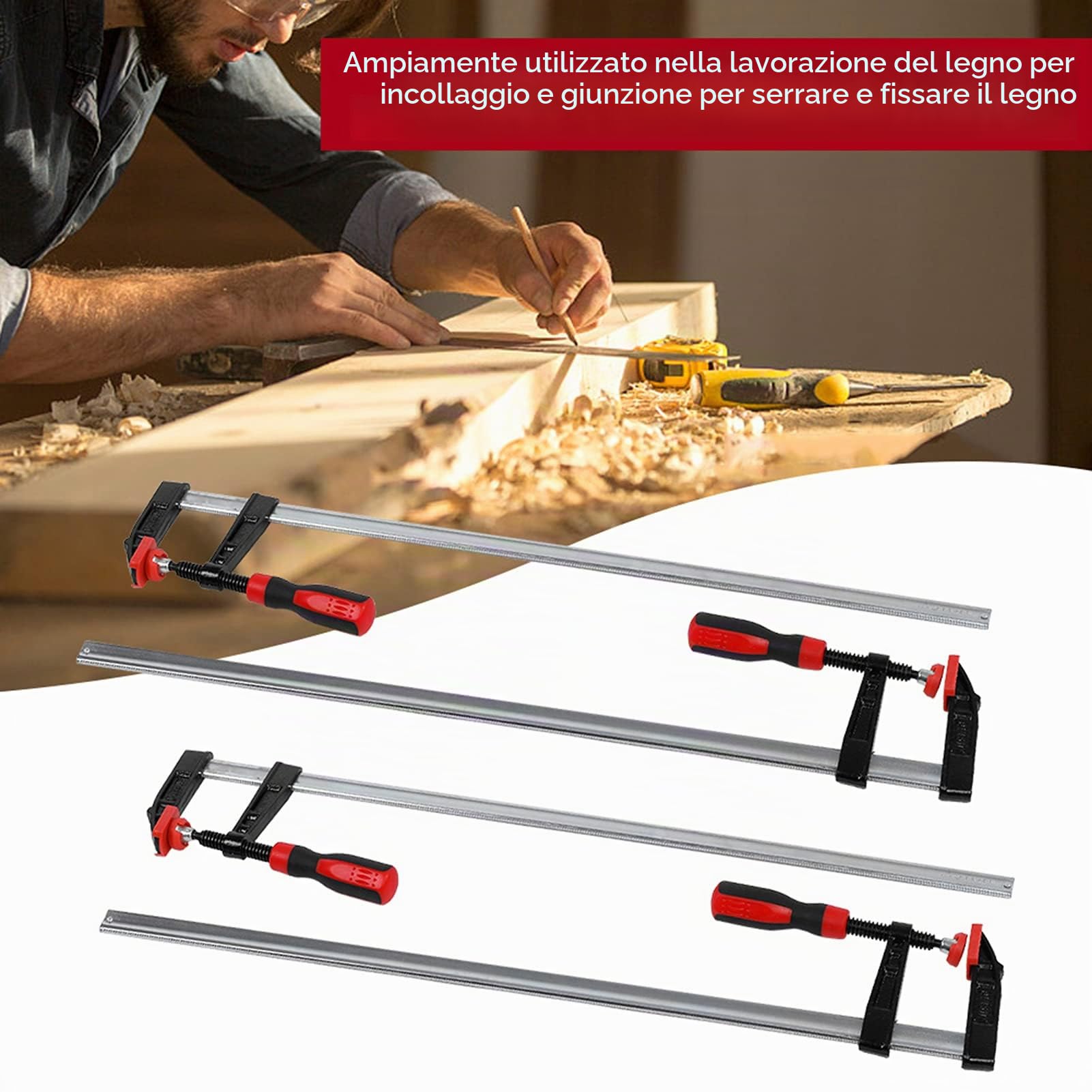 Morsetti a vite 4 pezzi F, morsetto a vite a serraggio profondo, F Clamps Bar morsetto set di ghiere rapido scorrimento fai te lavorazione del legno kit attrezzi 80 x 600 mm