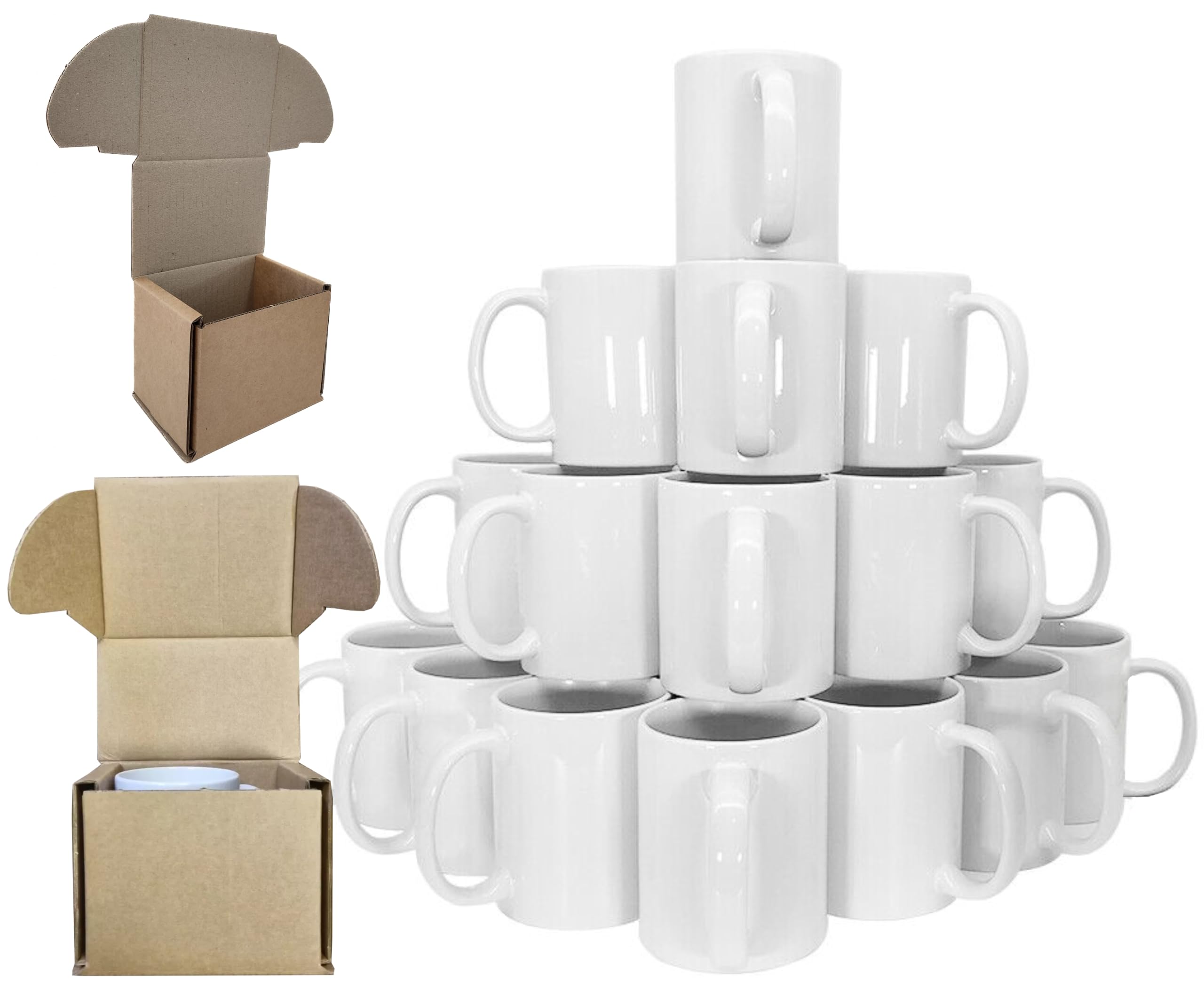 EKAM Sublimation Mugs 11oz Blank Plain White Large Handle Coffee Mug, Sublimation Coated Cups Blank White Ceramic Tea Mugs - AAA Grade Mug with Free Smash Proof Box (6)