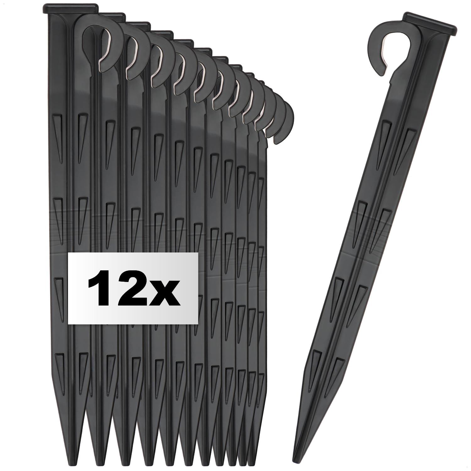 com-four® 12x Erdnagel aus Kunststoff - langlebiger und UV-beständiger Bodenanker für Camping, Garten, Strand - Heringe für Outdoor