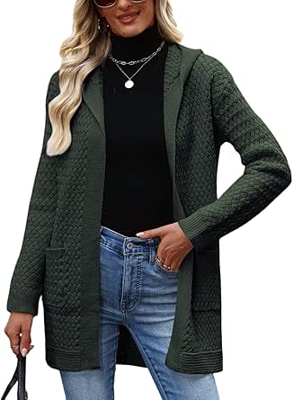 CiCiBird Womens 2025 Fall Hooded Cardigan Sweaters Cable Knit Open ...