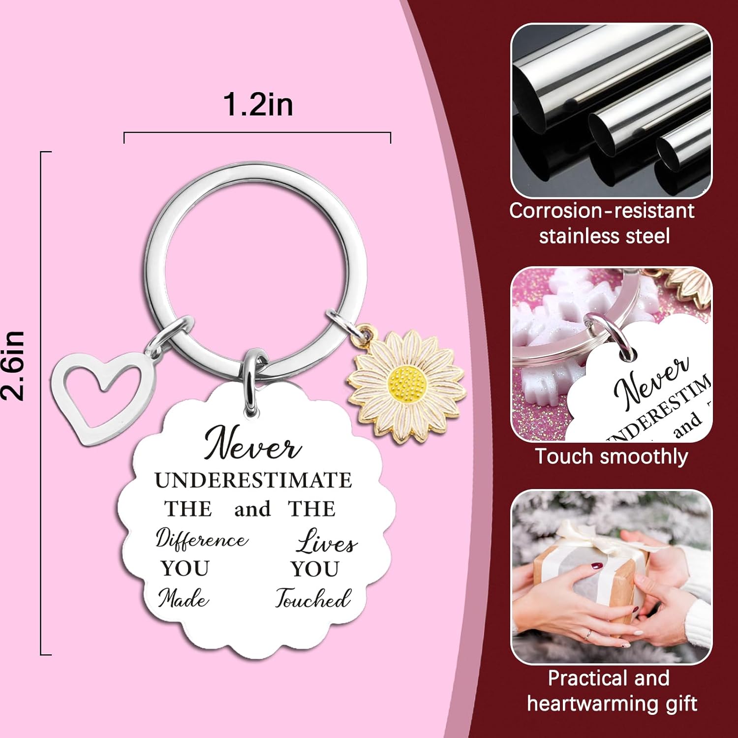 Funny White Elephant Gifts Thank You Keychain Thank You Gifts for Women Coworkers Never Underestimate The Difference You Made Keychain - Image 6