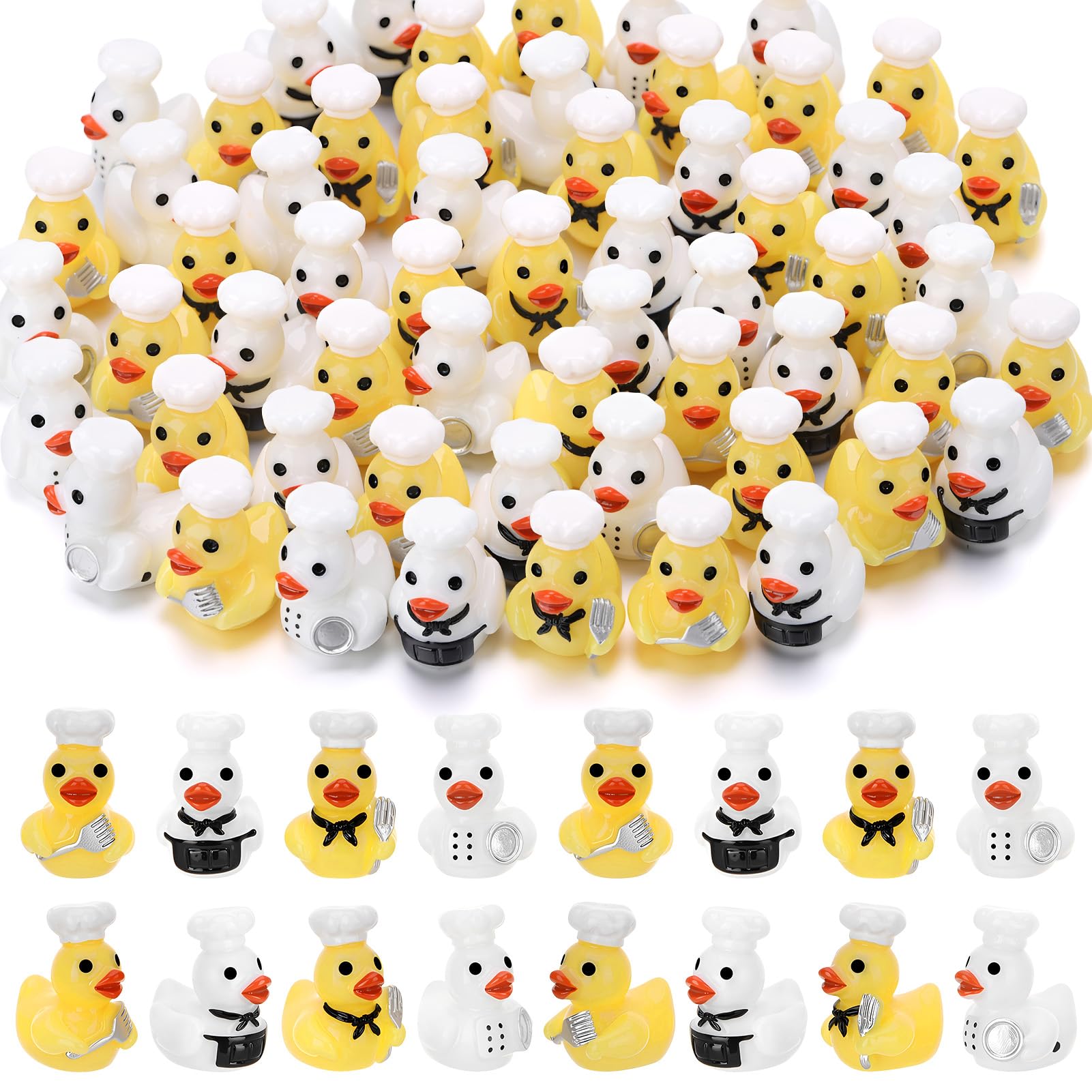 GGSTDDUP 60 Pcs Chef Ducks Toy Figures, Mini Resin Chef Ducks Bulk, Tiny Duck FiguresDress up Games Toy for Fun Kitchen Decor Games (4 Styles)