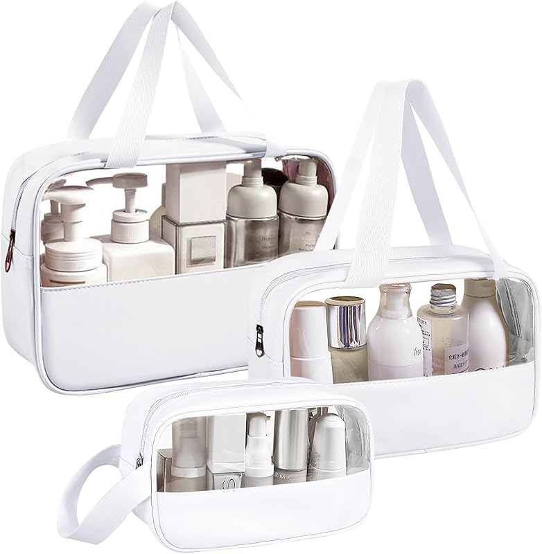 Kit com 3 necessaires transparentes Ebbniur para maquiagem e higiene, PVC e poliuretano, Z-White-3pcs