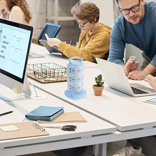 Miniatura 3 de Sewroro Regleta de alimentación USB con tomas verticales, control individual para cada sección de enchufe, cable de extensión azul, adecuado para