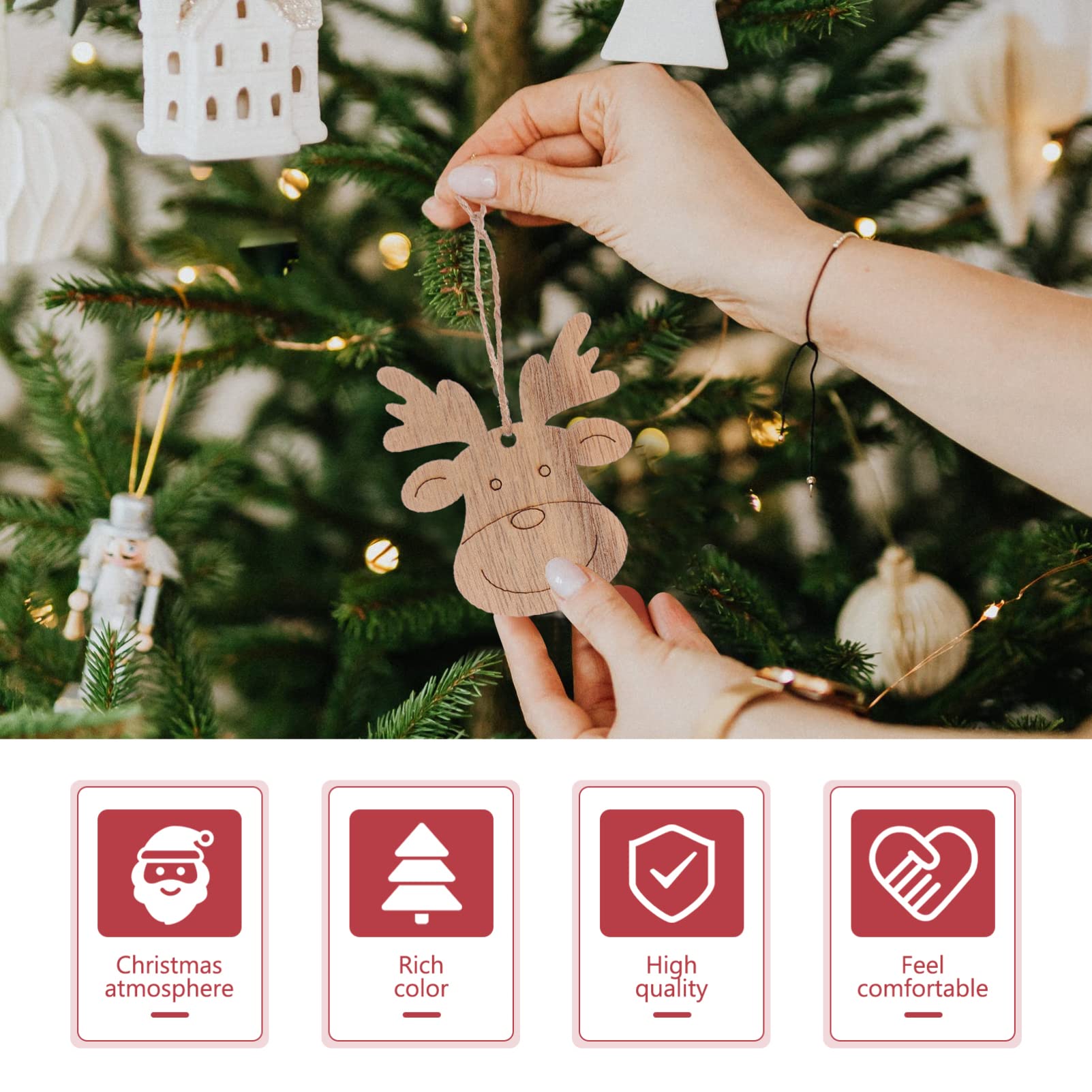 LIFKOME Pezzi Di Legno Fai Da Te Ciondoli a Forma Di Cervi Decorazioni Natalizie Da Appendere Per Albero Di Natale Accessori Artigianali Leggeri Per Ambienti Interni e Feste Di Natale