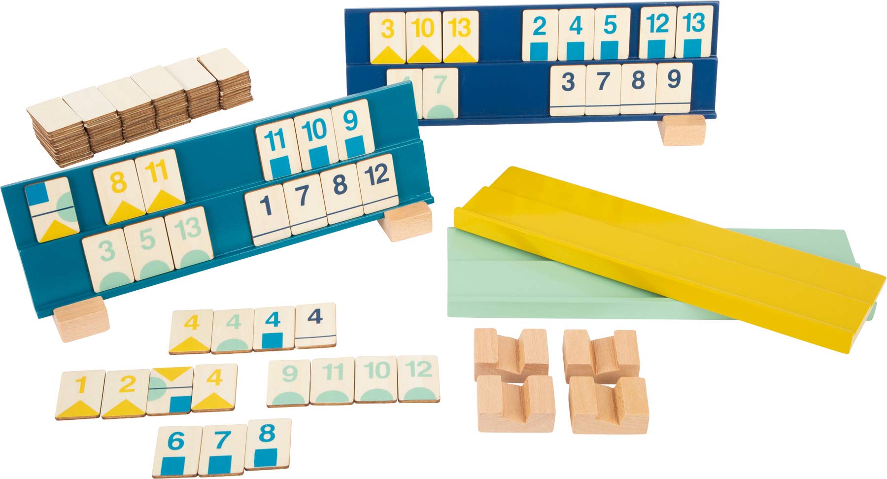 Small Foot 11716 Juego de colocación de números Rummy, de Madera, Juego de Mesa, Colores Modernos. a Partir de 7 años 2 a 4 Jugadores