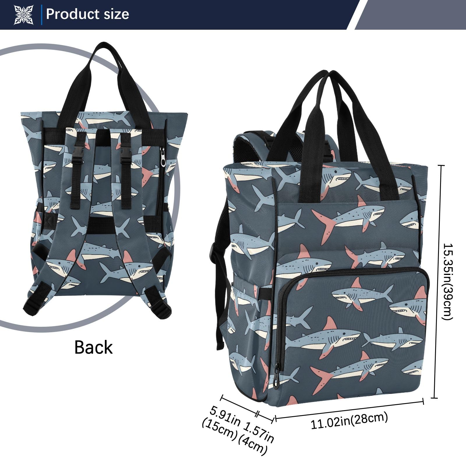 Mnsruu Cartoon Line Shark Semplice Disegnato a Mano Stile Del Pannolino Del Bambino Zaino Grande Borsa Impermeabile Viaggio Borse Per Pannolini Per Mamme E Papà