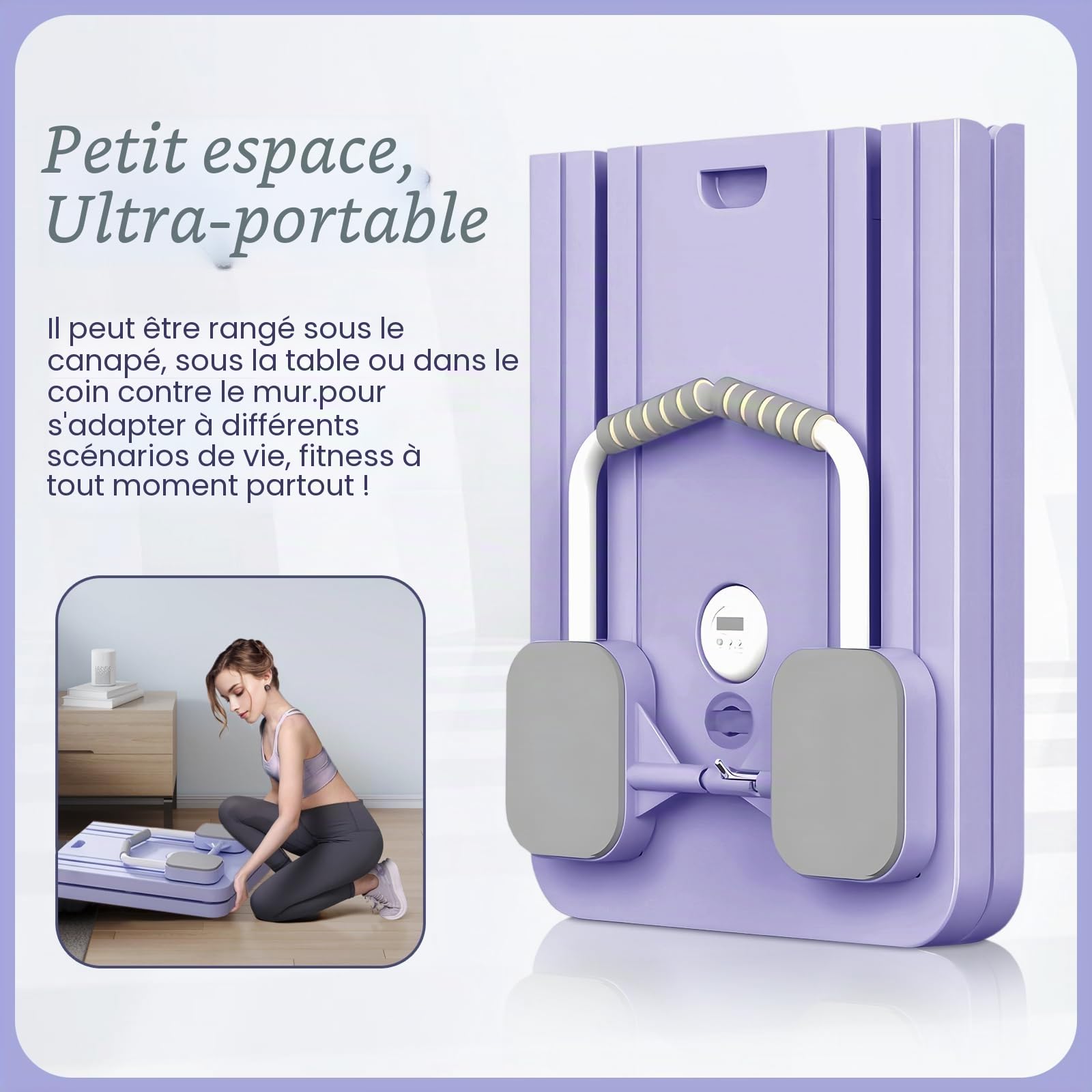 Appareil d'entraînement multifonction pour abdominaux, planche de pilates, appareil d'entraînement pour la maison, rebond automatique avec bande de résistance, violet