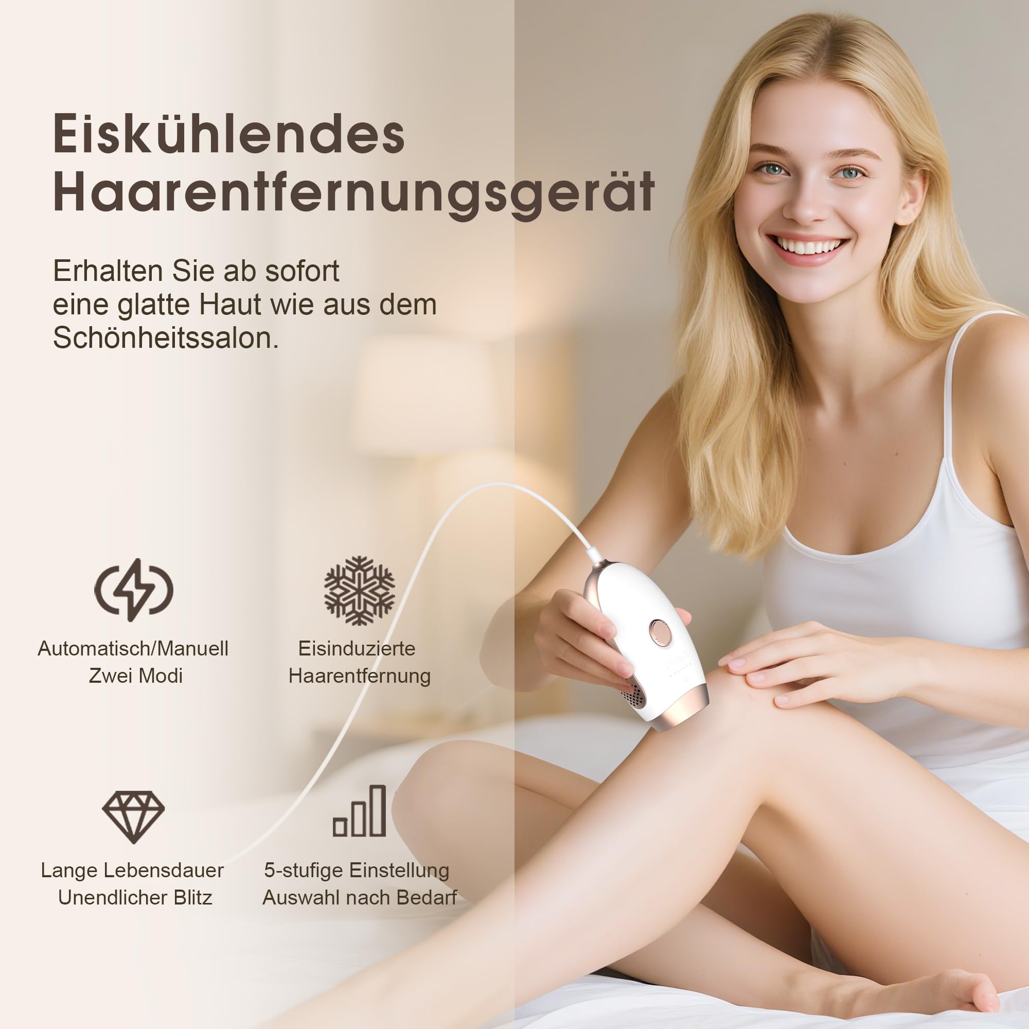 Effiziente IPL Haarentfernung für Zuhause: TZWM mit 6J/cm² Turbo & Eiskühlung - 5 Stufen, 0,5s Blitz, Leise - Sichtbare Reduktion in 4 Wochen - Perfekt für Berufstätige und Studenten - Als Geschenk