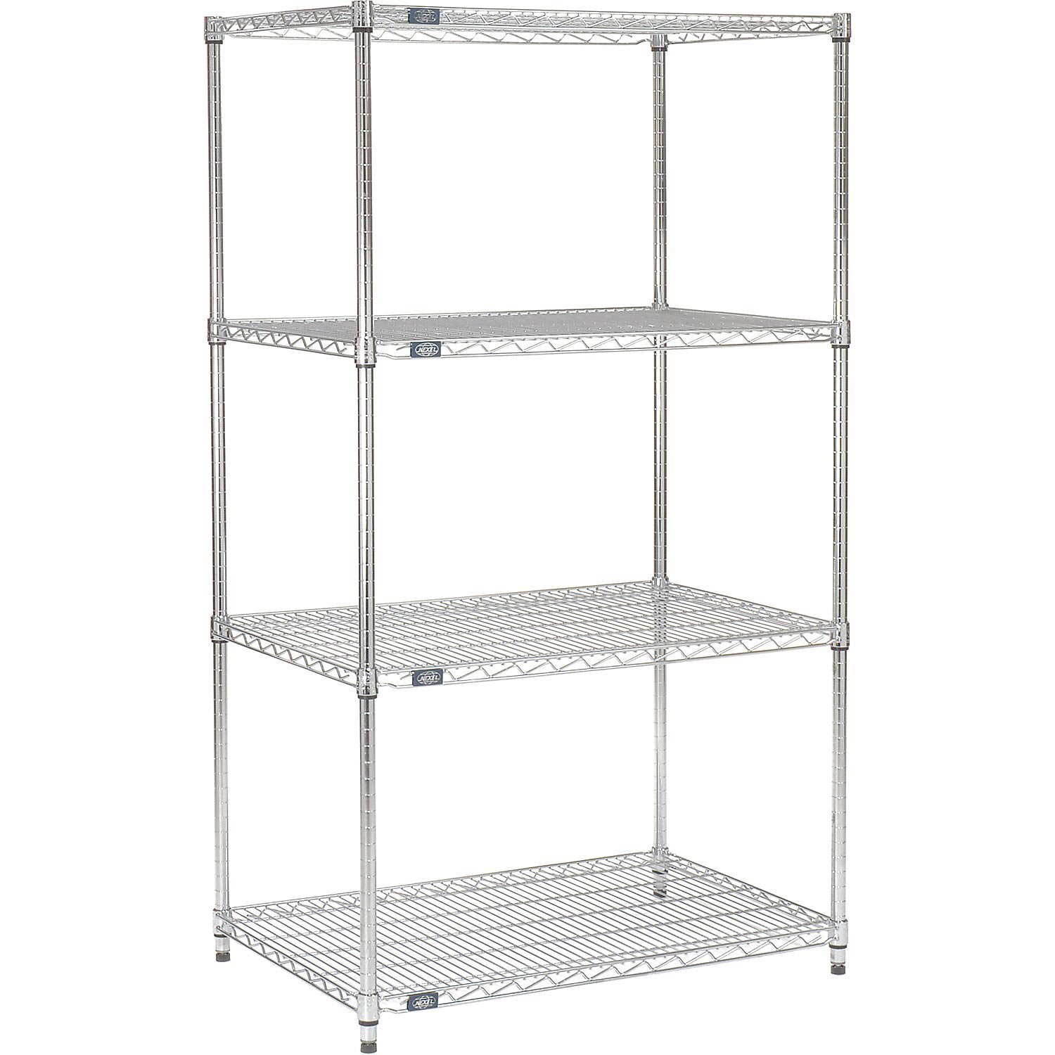 Nexel Adjustable Wire Shelving Unit, 4 Tier, Commercial Dry Storage Rack, 14" x 60" x 74", Chrome