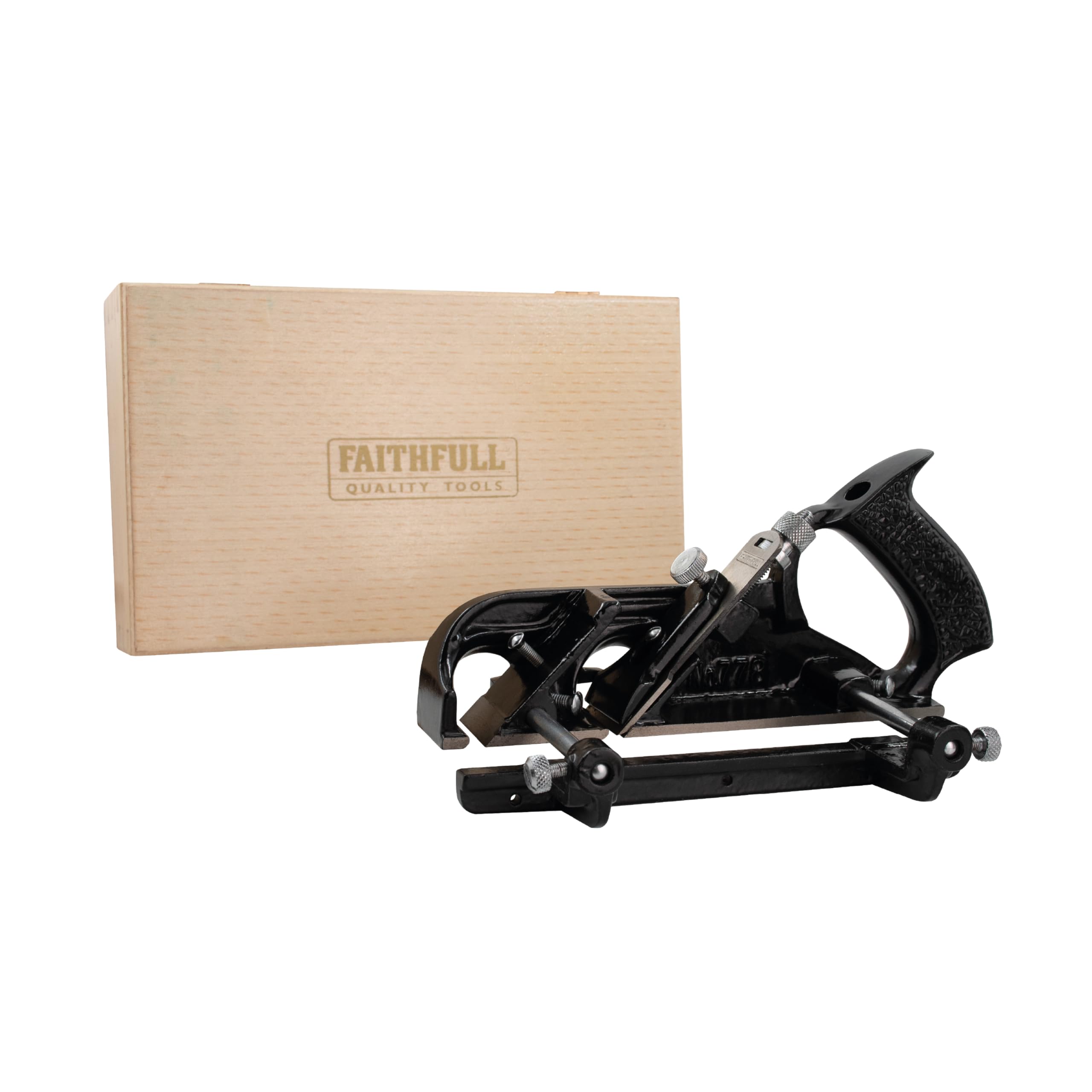 Faithfull 778, rabot à feuillure en fonte, coffret bois, base affûtée
