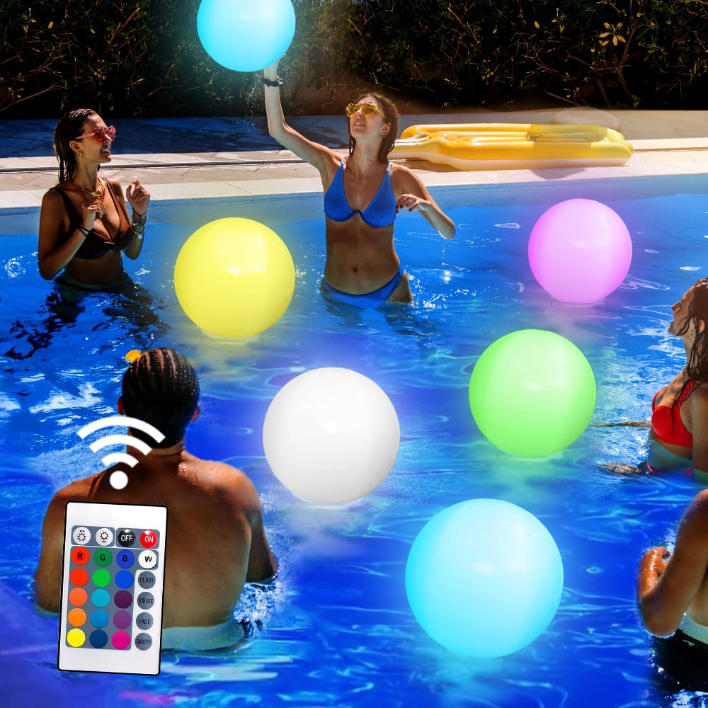 Riisoyu Pelota de Playa LED, IP68 Pelota de Playa Inflable con luz LED 16 Colores y 4 Modos Bola Brillante con Mando a Distancia para Fiesta Piscina decoración de jardín