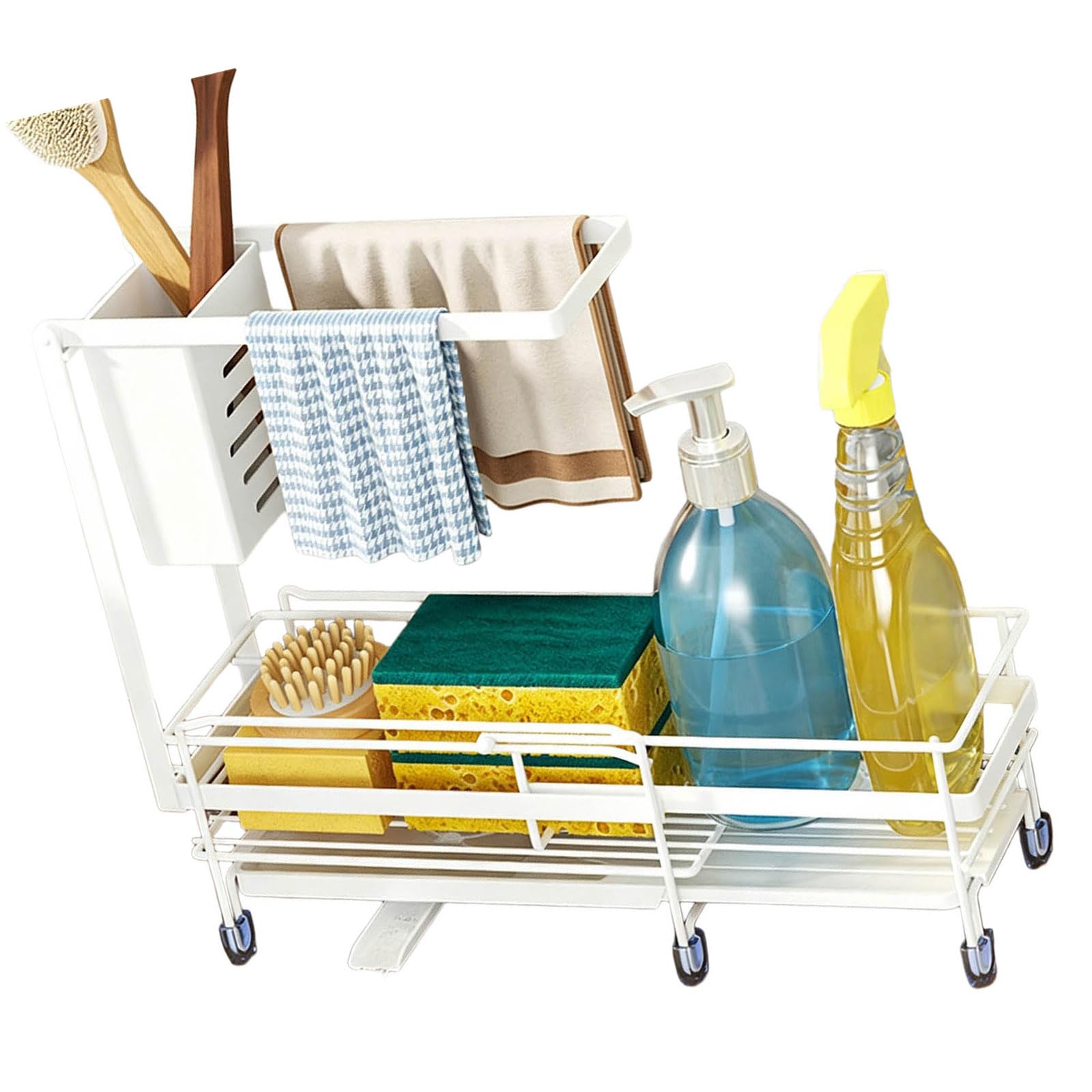 Organiseur peu encombrant pour évier de cuisine, blanc