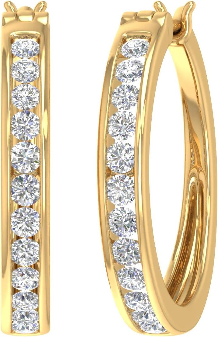 1 Carat Channel Set Natural Diamond Hoop Earrings for Women in 10K Gold or 950 Platinum