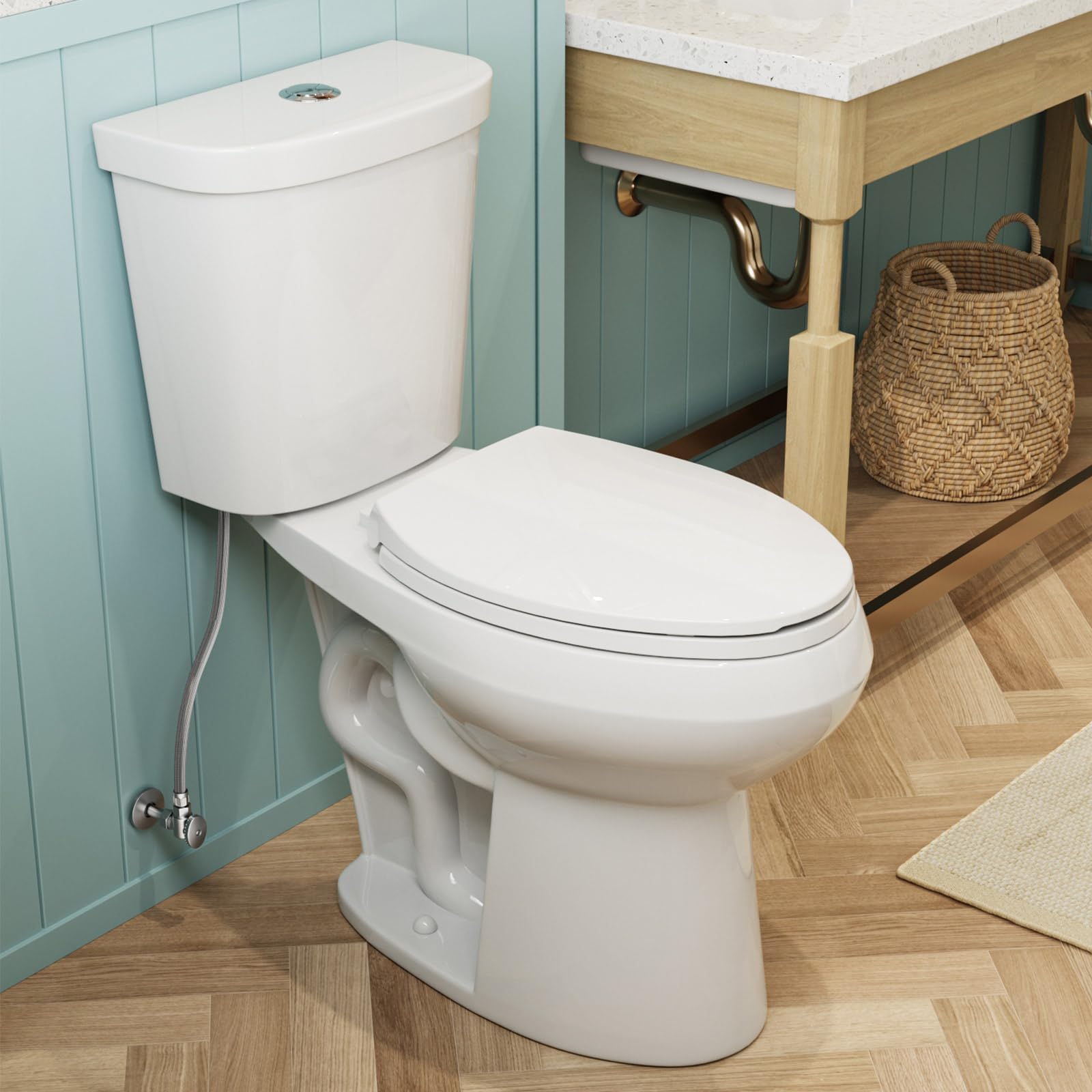 HOROW 19 Inch Tall Toilets, Extra High Toilets with Comfort Chair Height Seat, 1.1/1.6 GPF Dual Flush Two-Piece Toilet, 12" Rough In Elongated Bowl for Seniors, Pregnant, Disabled & Tall Person, White