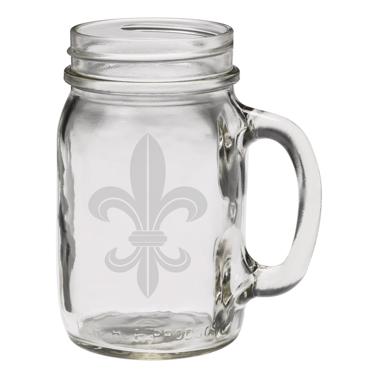 Fleur De Saints 12 oz Hand Etched Glass Mason Jar Mug
