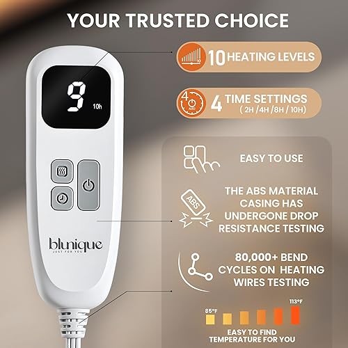 Miniatura 4 de blunique Manta térmica eléctrica, manta térmica con 5 niveles de calor y 4 horas de apagado automático, acogedora manta de sherpa de forro polar