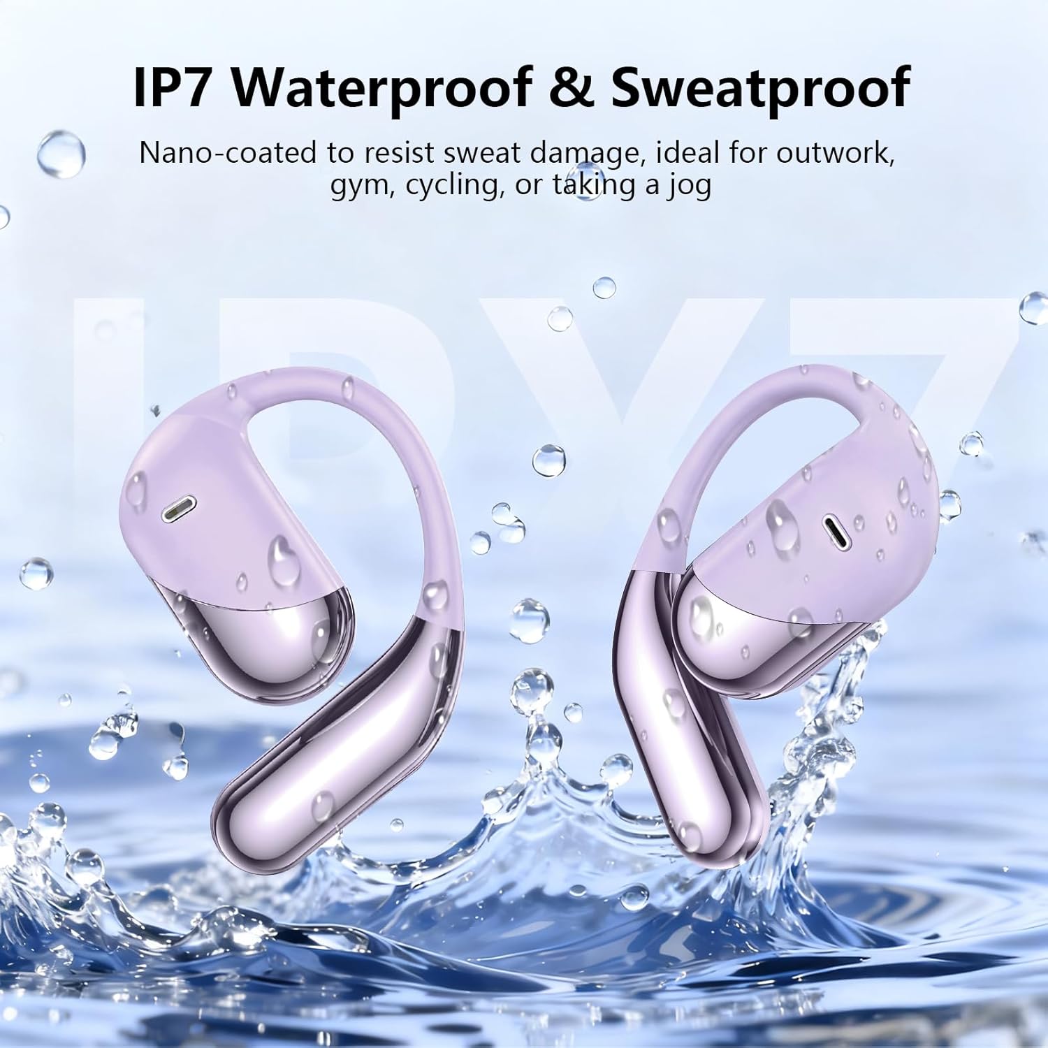 Open Ear Headphones,Over Ear Buds Clip Wireless Earbuds Bone Conduction Built-in Mic Earhook,Bluetooth 5.4 LED Display,60H Playtime Touch Control Design for Cycling,Running,Workout Fitness,office - Image 6