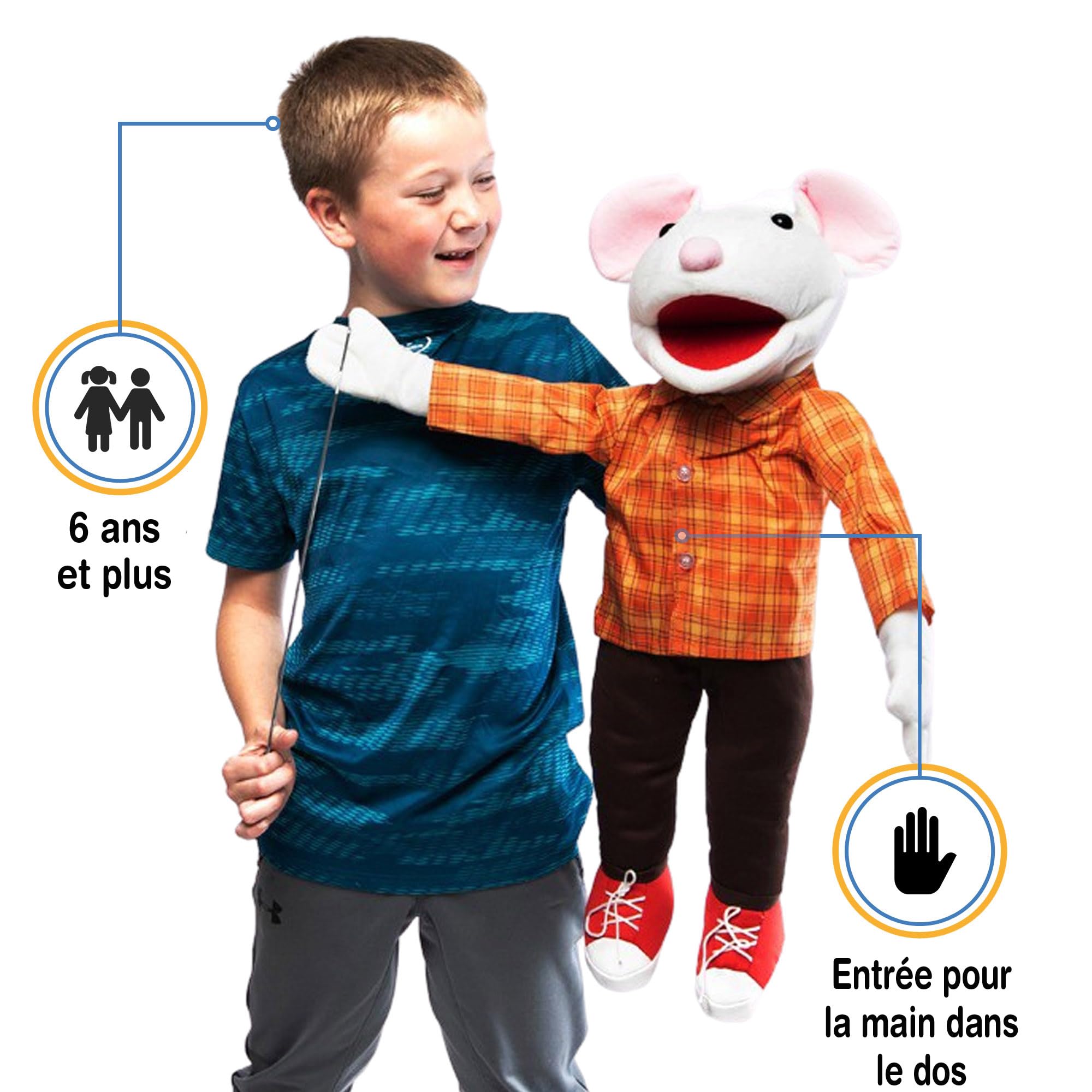 Souris avec baskets, corps complet, style ventriloque, marionnette animal, 65 cm
