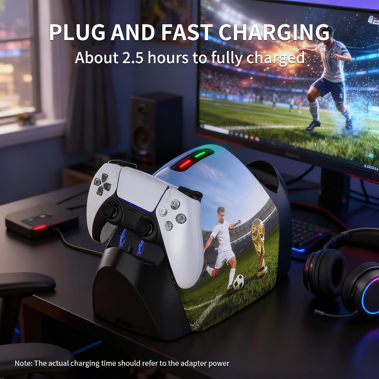 for Ps5 Controller Charger Station,PlayStation 5 Controller Charger with Led Indicator,3.3 Ft Cord,Overcharge Protect,Fast Charging Dual Charging Dock for Ps5 Accessories (WorldwideCup) 6