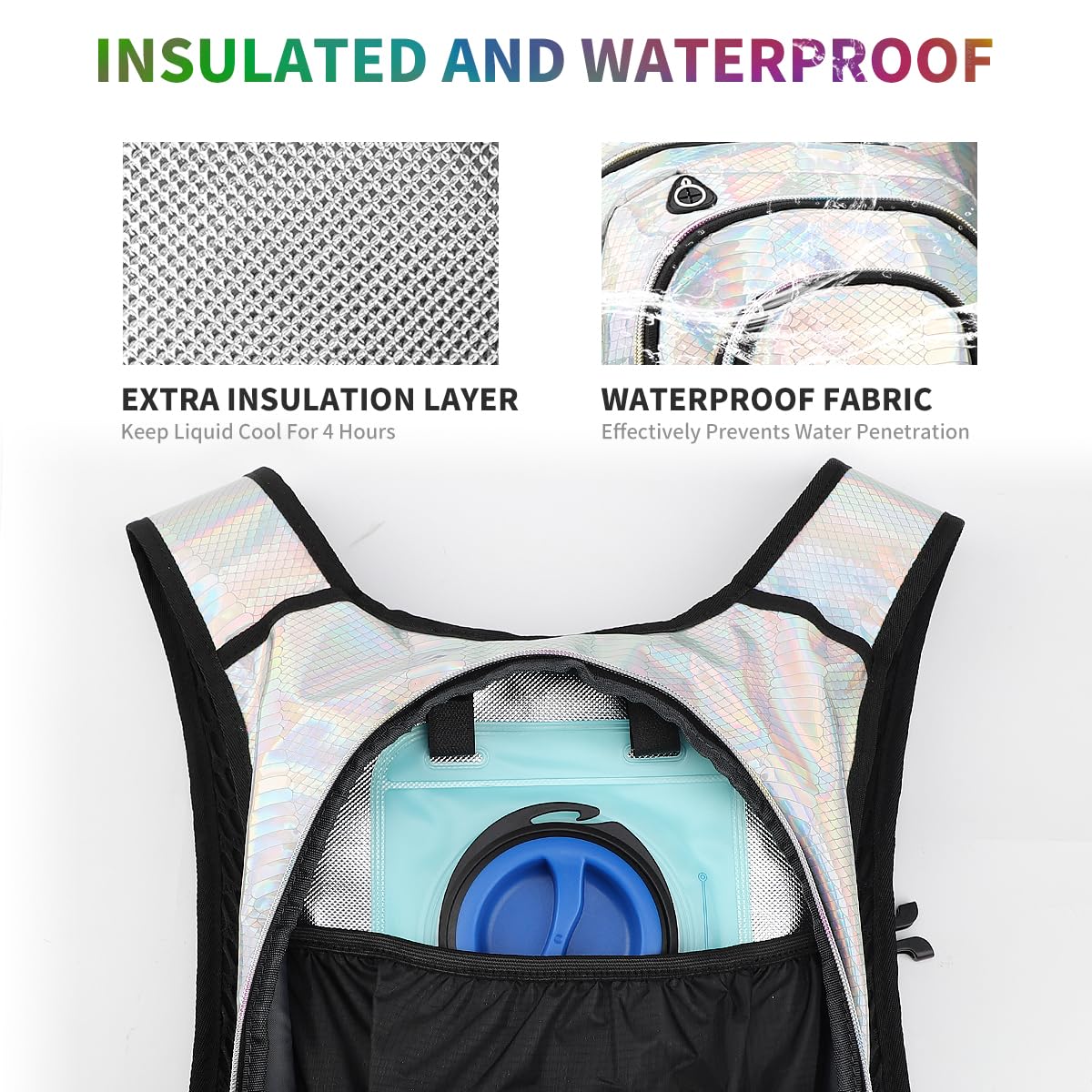 Trinkrucksack, Trinkrucksack mit 2L Trinkblase, Festival Essential Water Rucksack, Leichter Trinkbeutel Hydropack Hydropack für Laufen, Radfahren, Musikfestival-Ausrüstung, Rave