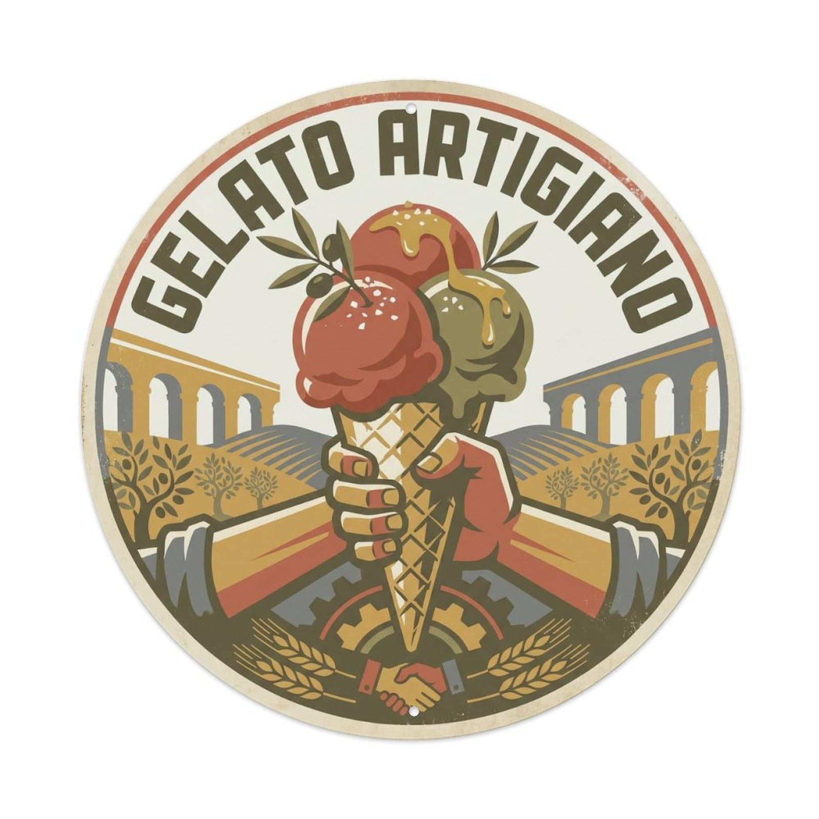 Gelato Cone Silkscreen Travel Cafe Food Culture Metal Tin Sign