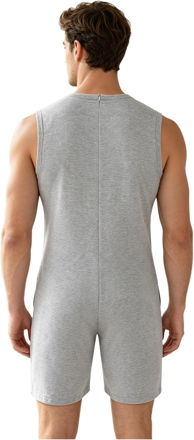 Men Assistance Device Adaptive Jumpsuit Nursing Wear | Personal Hygiene,Personal Assistance,Postoperative Recovery,for Acupuncture,Adaptive Romper,Back Zipper,Sleeveless,Bed Rest