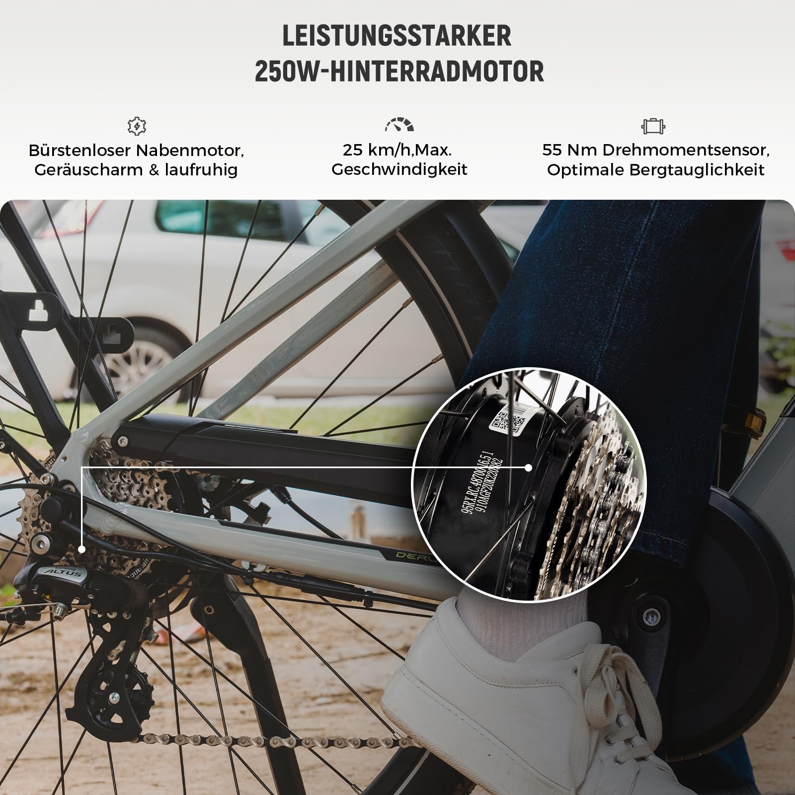 DERUIZ Quartz E-Bike Damen 28 Zoll Tiefeinsteiger, 8-Gang, 48V 13.4Ah Akku, bis zu 161 km, 55Nm Drehmoment, Hydraulische Scheibenbremsen, App, City & Trekking Elektrofahrrad für Damen & Herren