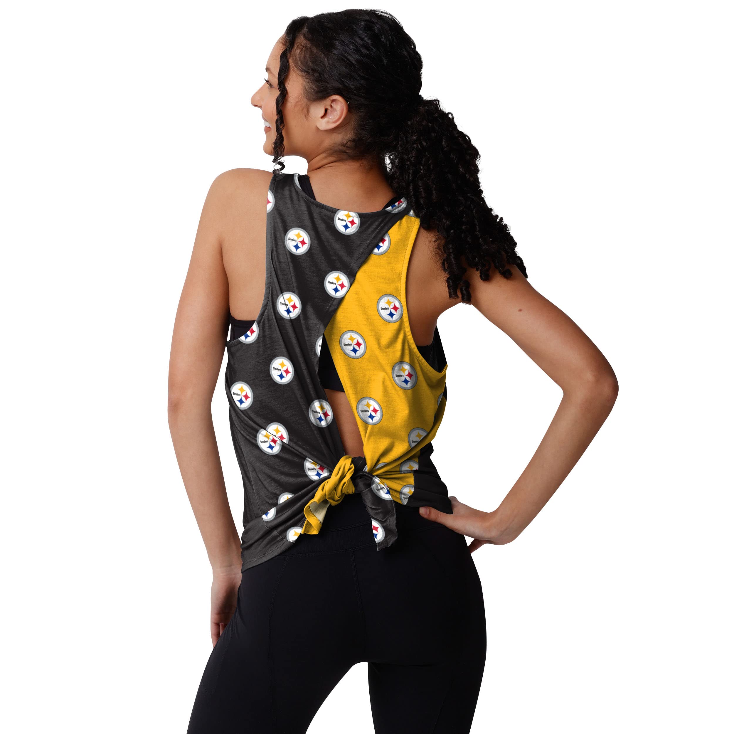 FOCO Pittsburgh Steelers NFL Womens Wordmark Mini Print Tie Breaker Sleeveless Top - L