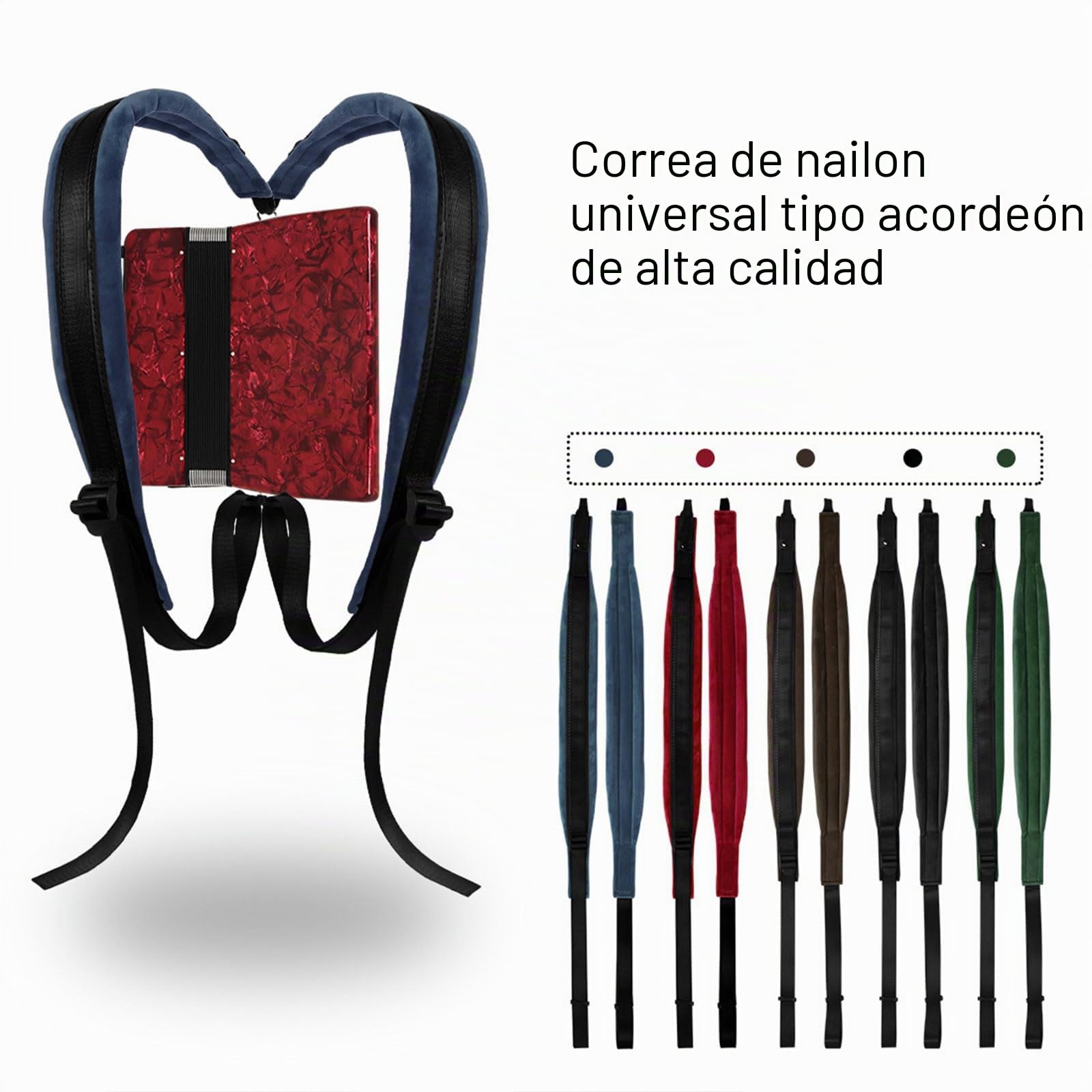 Correa de acordeón ajustable, arnés de hombro profesional, Classic, Rojo, Nailon y Terciopelo