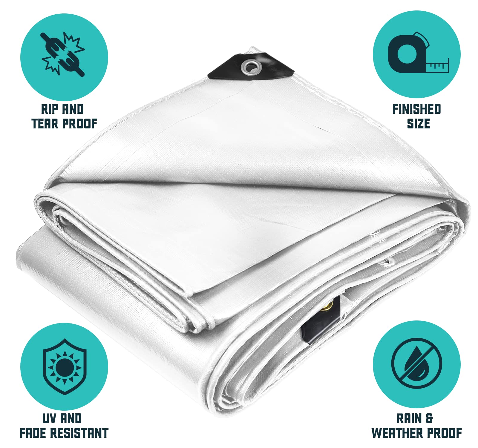Rdzeń tarpaulin wodoodporny ręcznik zewnętrzny(265 g/m2|12′ X 20′ | 3.65m x 6.1m,Biały)16 Mil protective tarpaulin | Tent cover | Ręcznik z oczkami odporny na promienie UV, odporny na rozdarcie.