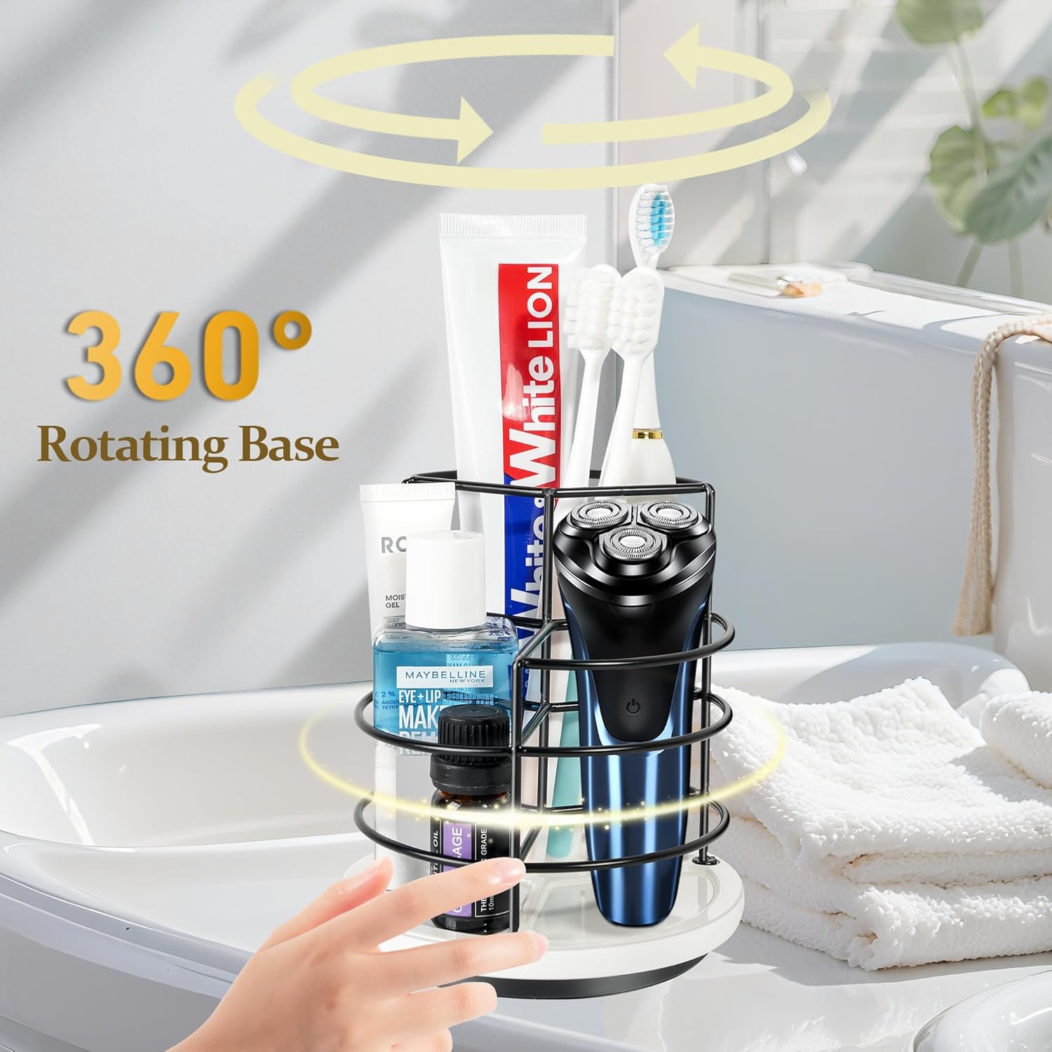 360° Rotation Toothbrush Holder with Marble Base + Rotation 2 Tier Tea Bag Organizer, Iron Art Tea Organizers