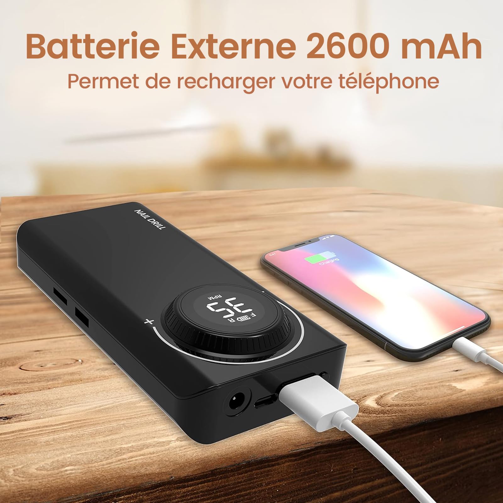 Delanie Ponceuse pour Ongles Professionnel Electrique Rechargeable 35000 Tours avec 6 Embouts et Affichage de LCD Puissante Silenceuse pour Manucure Pédicure