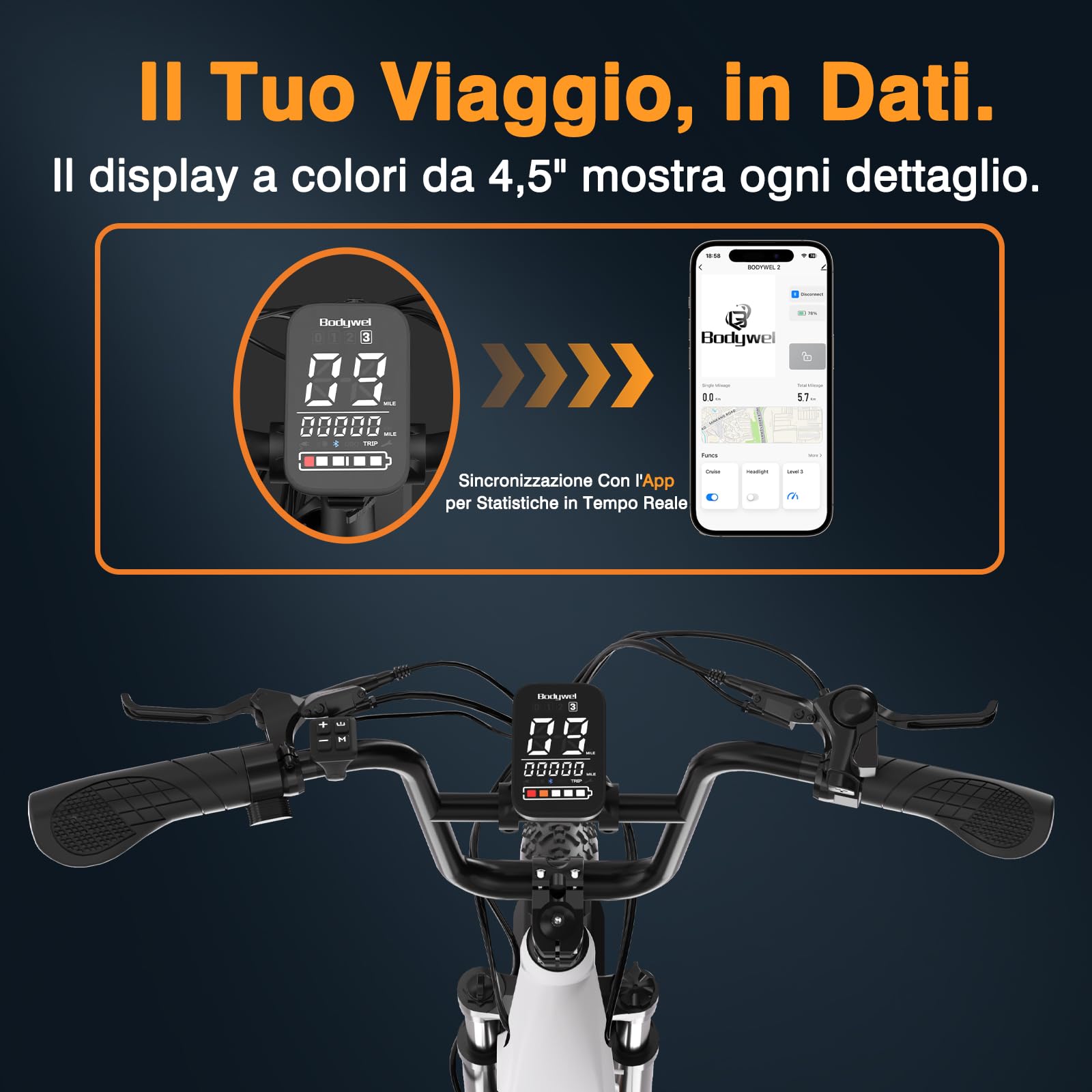Bodywel F20 E-Bike Adulto 48V 15Ah Batteria 250W Motore 25 km/h, Bici Elettrica Fatbike 20 Pollici per Uomo e Donna, 7 Velocità, Display Smart APP, Freni a Disco 180mm, Portapacchi