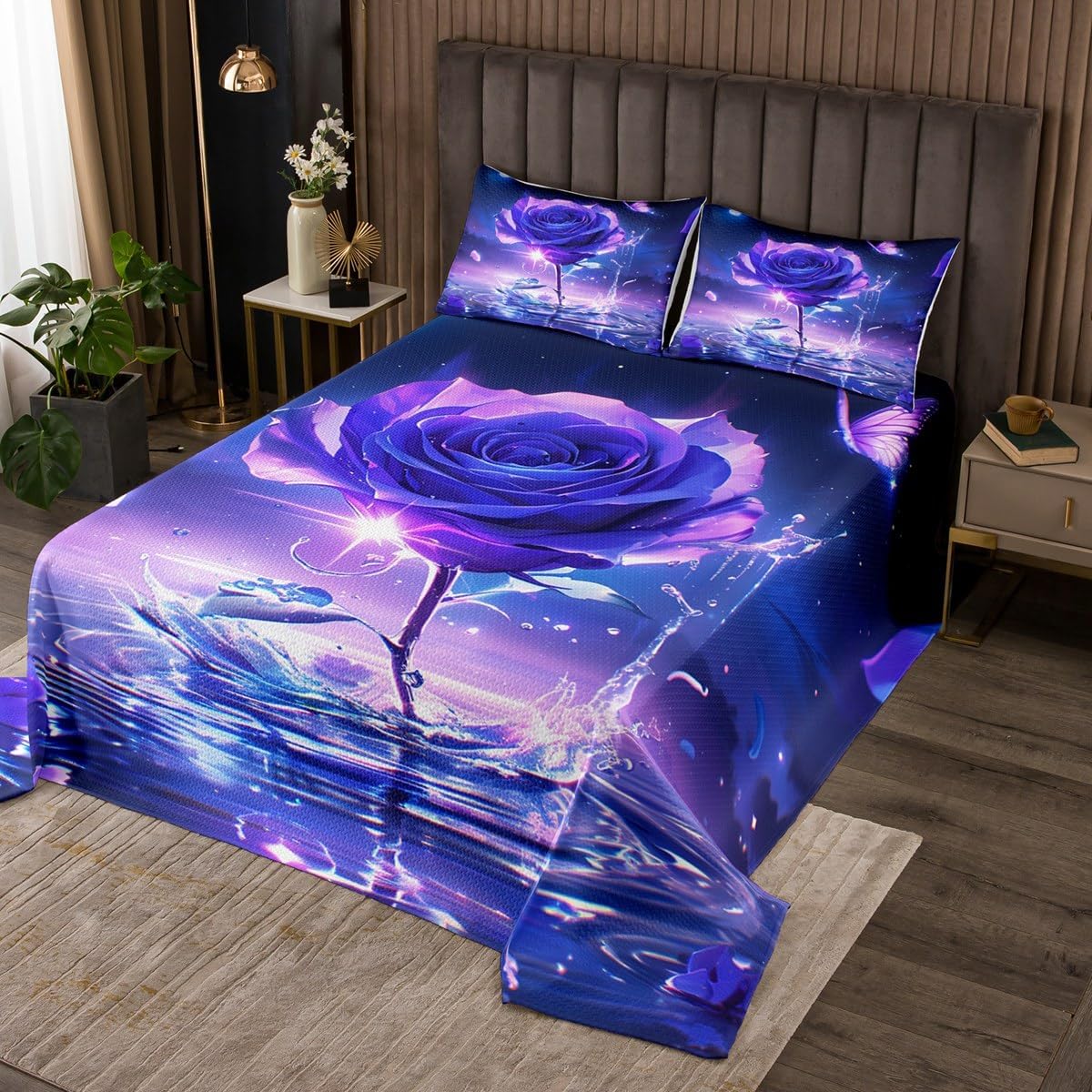 Castle Fairy Green Leaves Bedspread Watercolor Willow Spring Rustic Style Bedding Set for Kids Teens Adults Natural Botanical Trees Plants Coverlet Set with 2 Pillowcases Queen Size 3 Pcs