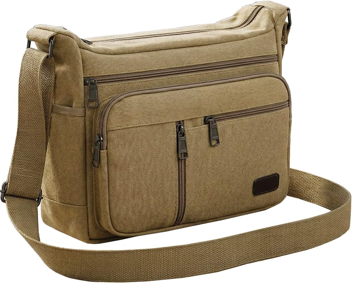 CAAORDKSO Canvas Vintage Messenger Bag Shoulder bag with Multiple Pockets, Satchel Bag Travel Crossbody Bag for Men and Women