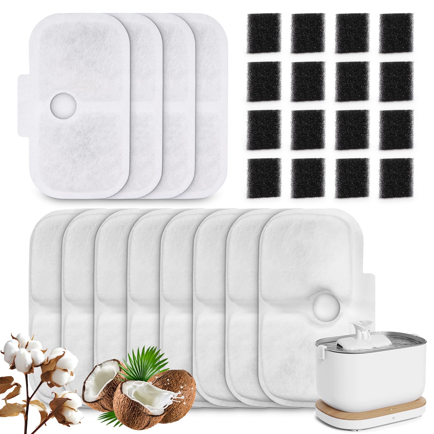 32PICS Filtros de Fuente para Gatos de Triple Filtración,16 Filtros De Carbón Y 16 Filtro De Espuma Filtro De Repuesto,Compatible con La Fuente para PLWF005,PLWF115,PLWF105,2L Fuentes Acero Inoxidable