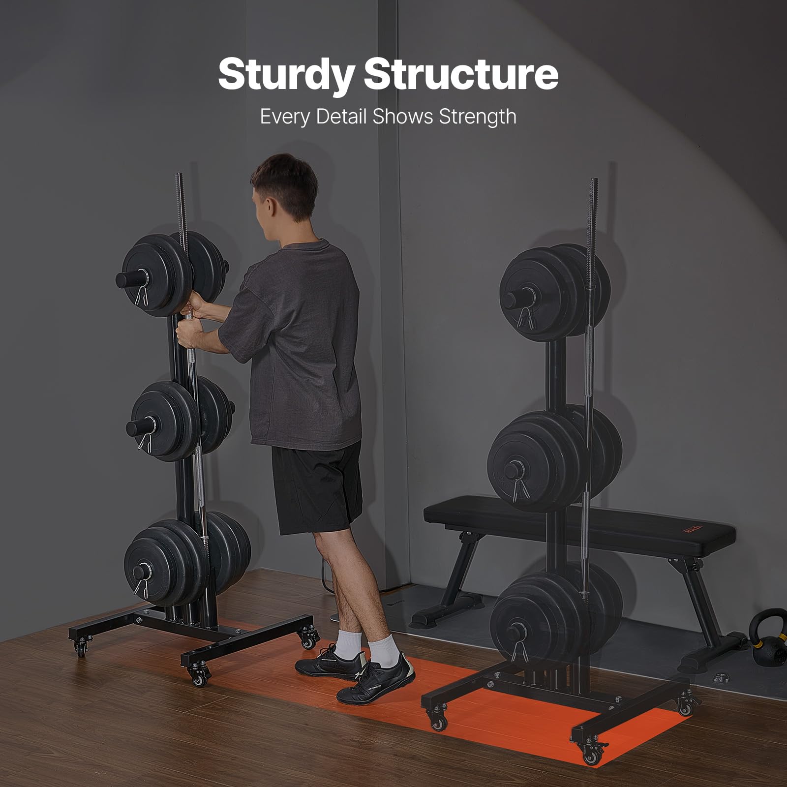 VEVOR Supporto per Dischi Pesi da 50,8 mm Supporto per Dischi Pesi Verticale Standard con Ruote, Porta Pesi con Capacità di Carico 454 kg Supporto per Rastrelliera per Bilancieri per Palestra in Casa