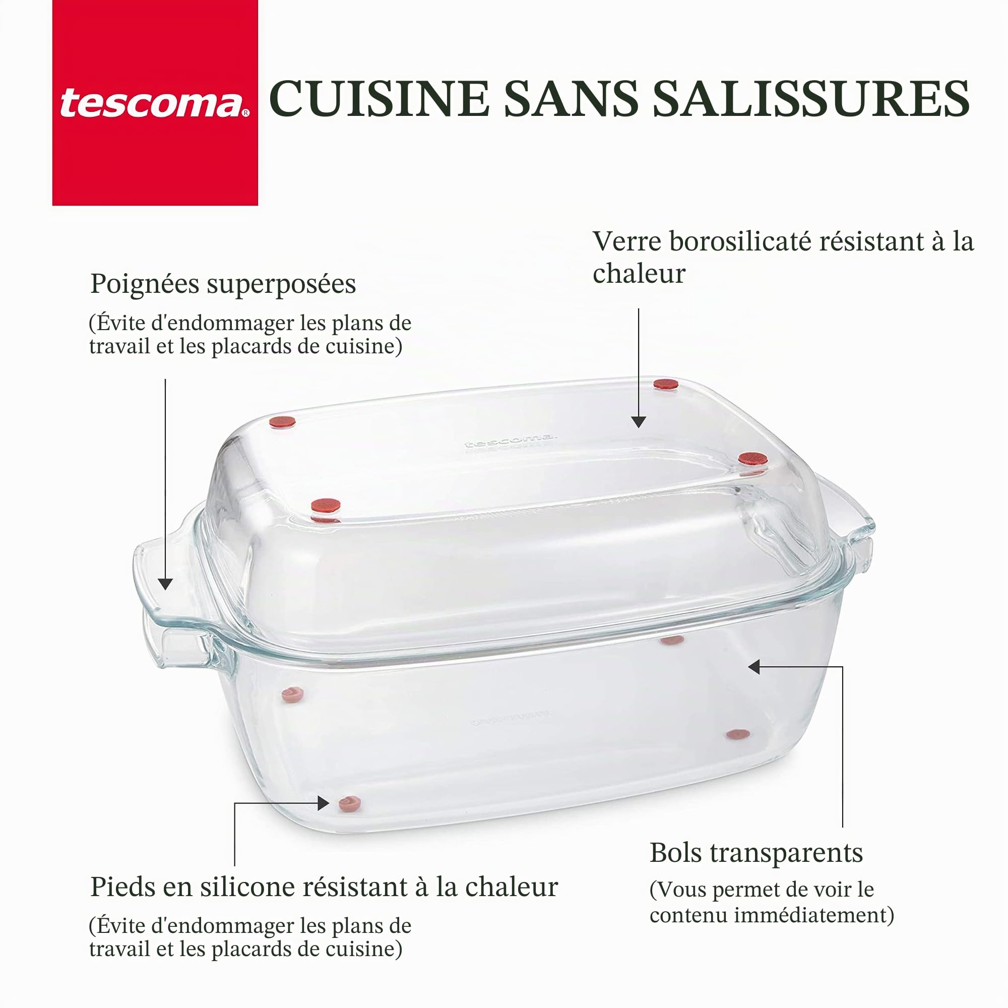 Tescoma GrandChef Plat rectangulaire avec couvercle, verre, 40 x 26 cm