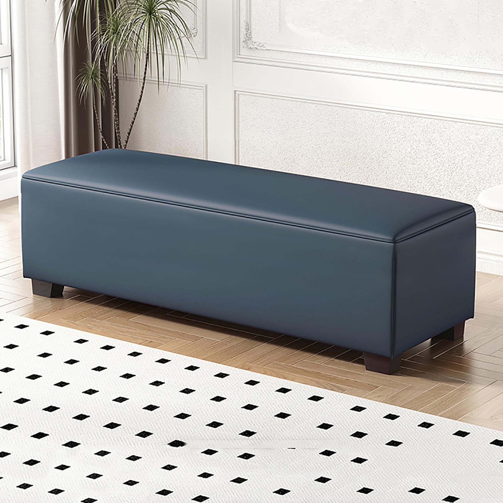 MSHGSKU Modern Storage Bench for Bedroom Multifunctional Shoe Bench Upholstered Footrest in Synthetic Leather Entryway Seat for Living Room Hallway Dressing Room (80x40x40CM Dark Blue)