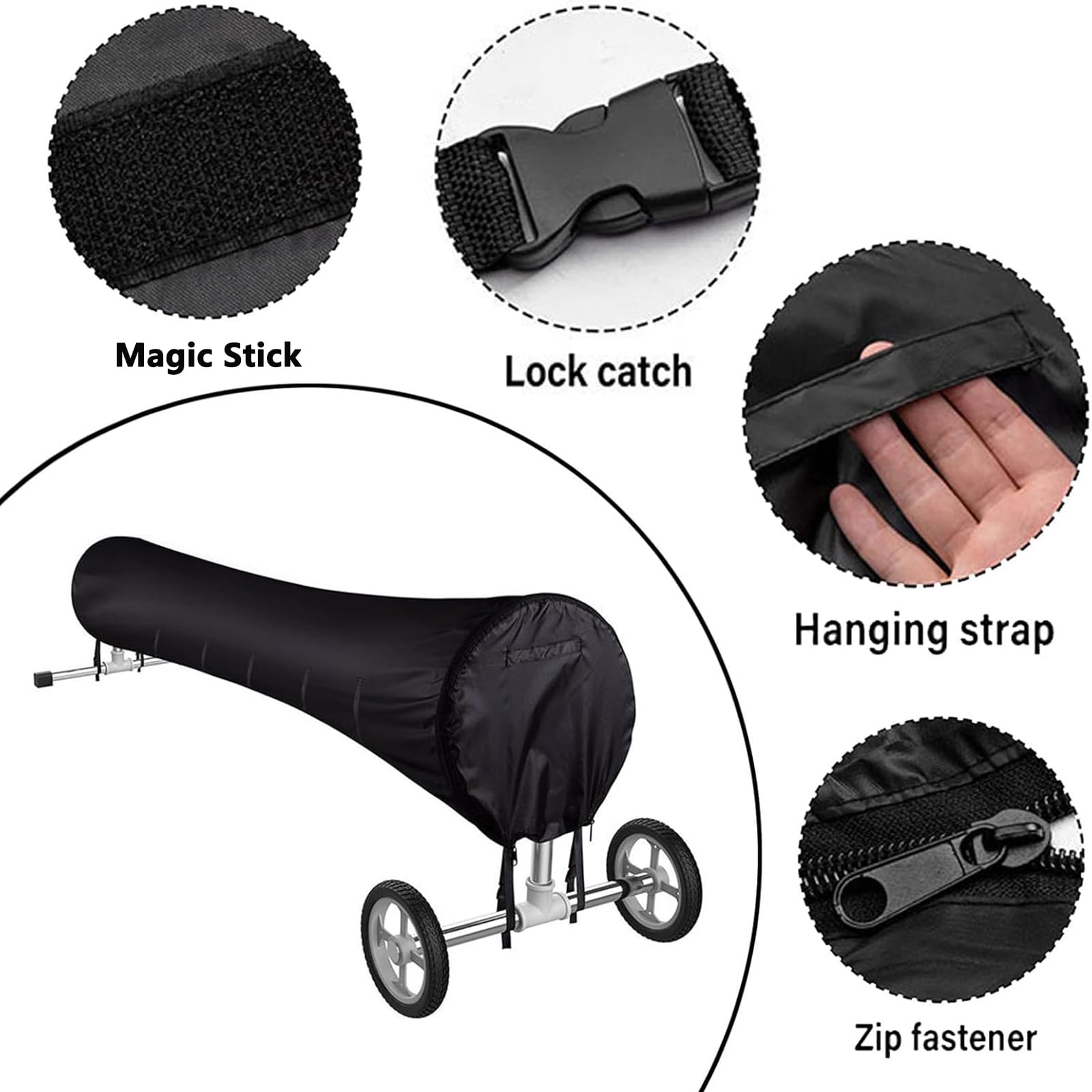 Pool Aufroller Abdeckung, Schwimmbad Solardecke 420D Oxford wasserdichter Sonnen Staubdicht UV beständig Schutzhülle Reel Kordelzug, Aufrollsystem oberirdische inground (Schwarz, 18FT)