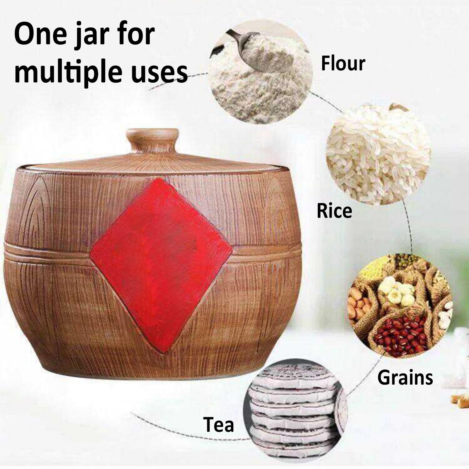 Contenitore In Ceramica Per Riso Con Coperchio, Contenitori Per Cereali, Distributore Di Riso, Contenitori Pasta Dispensa, Barattolo Per Conservazione Grano, Per Riso, Soia, Mais, Farina E Avena(27*25