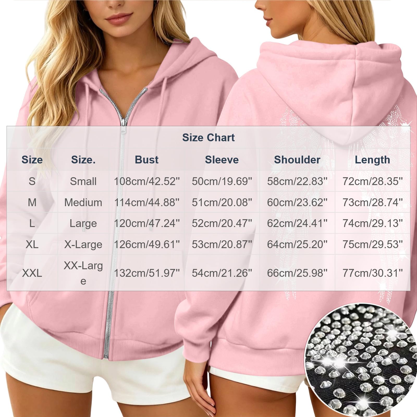 Hoodie Damen Kapuzenpullover Glitzer Streetwear Y2K Hoodies Sweatshirt