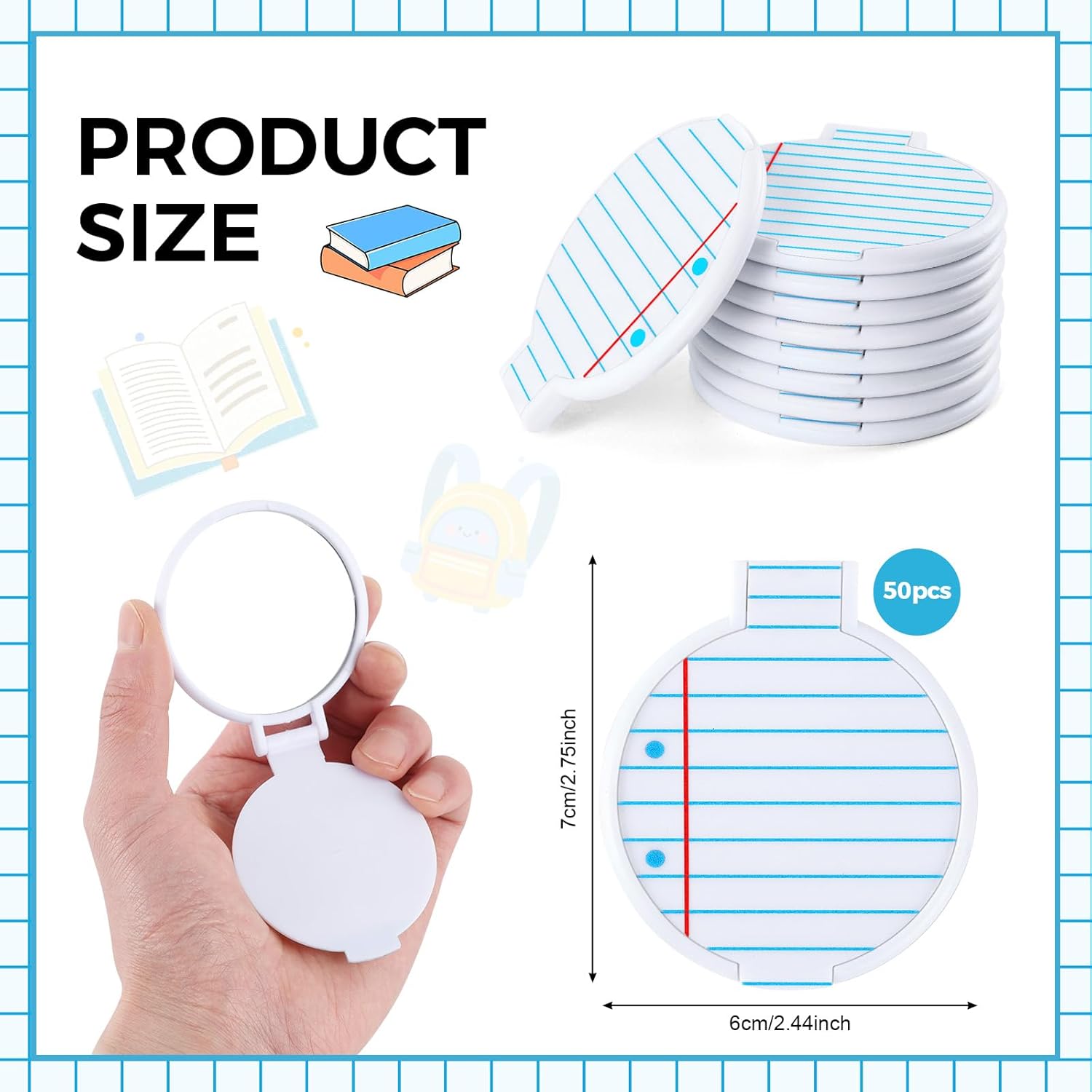 clothmile 50 Pcs Teacher Appreciation Mirrors Gifts 2.87 Inch Round Notebook Pocket Makeup Mirror Mini Thank You Compact Mirror Small Portable Pocket Makeup Mirror Gifts for Teacher Women