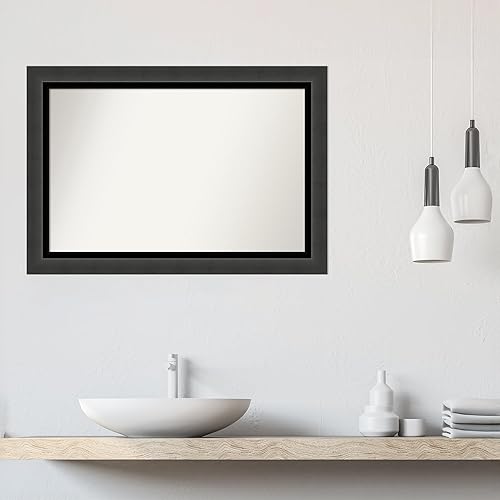 Miniatura 5 de Amanti Art Espejo de baño negro para sobre fregadero, 27 x 39 pulgadas, espejo rectangular negro de esmoquin, marco de madera casual grande, se