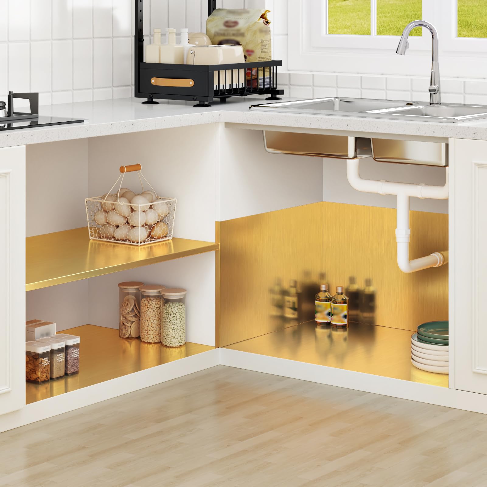 WESTICK Brushed Gold Stainless Steel Contact Paper – Waterproof Peel & Stick For Countertops & Appliances
