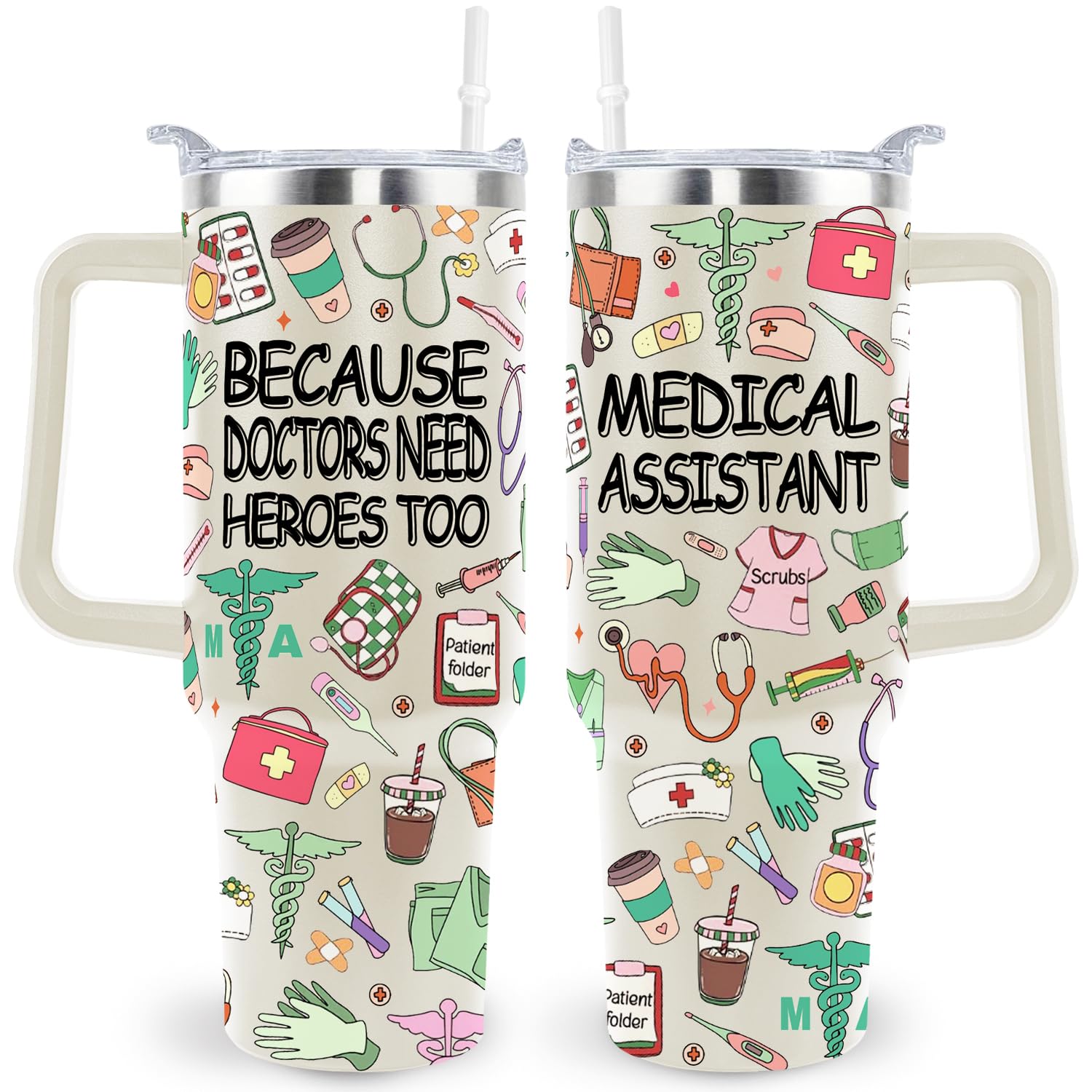 40 Oz Medical Assistant Tumbler Medical Assistant Gifts Stainless Steel Insulated Medical Assistant Travel Cup with Handle CMA Medical Assistant Week Gifts for Women Men