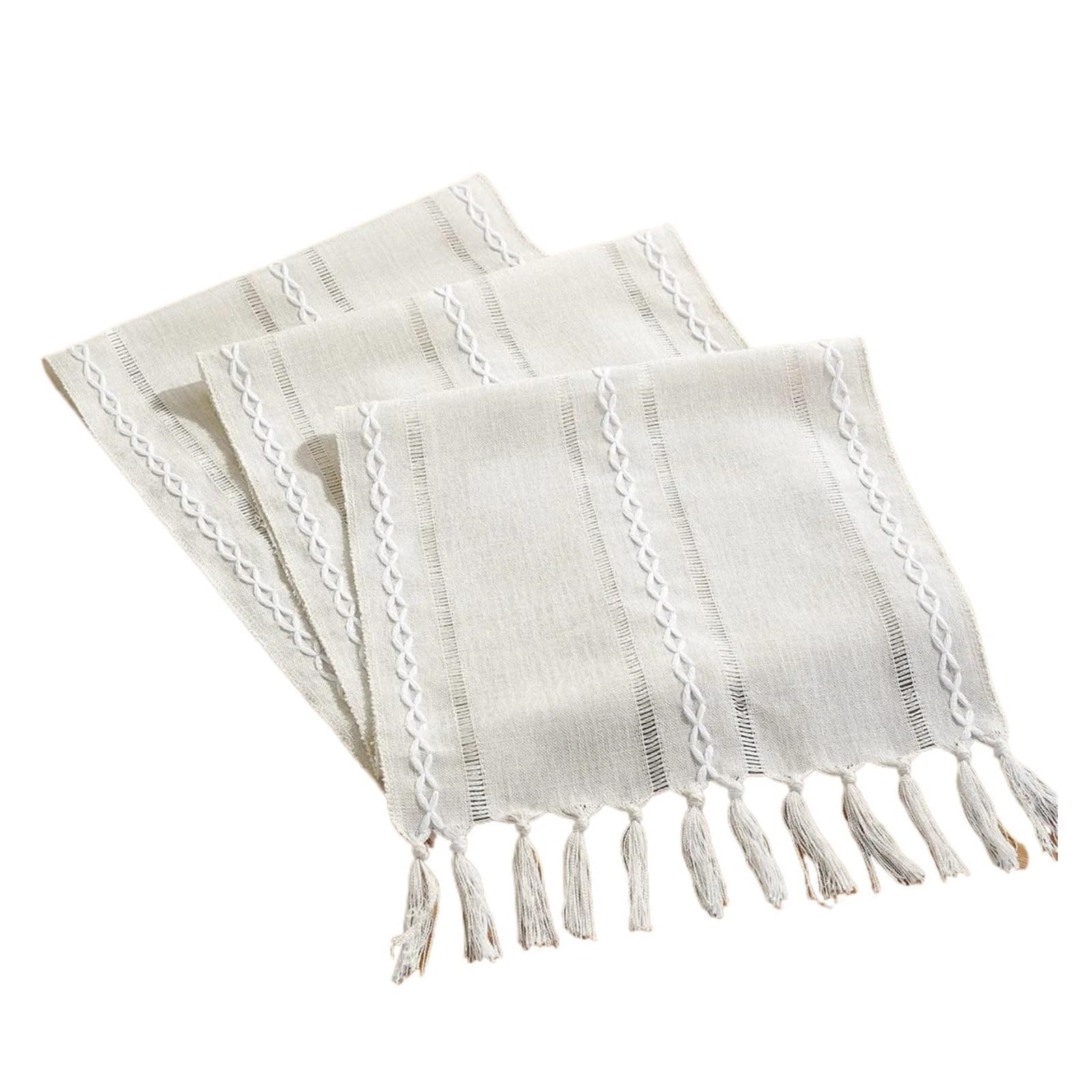 Rustic Farmhouse Style Linen Table Runner, Handmade Tassel, Embroidered Runners For Party, Wedding And Dining Decor For Home Party Decor(33x183cm)